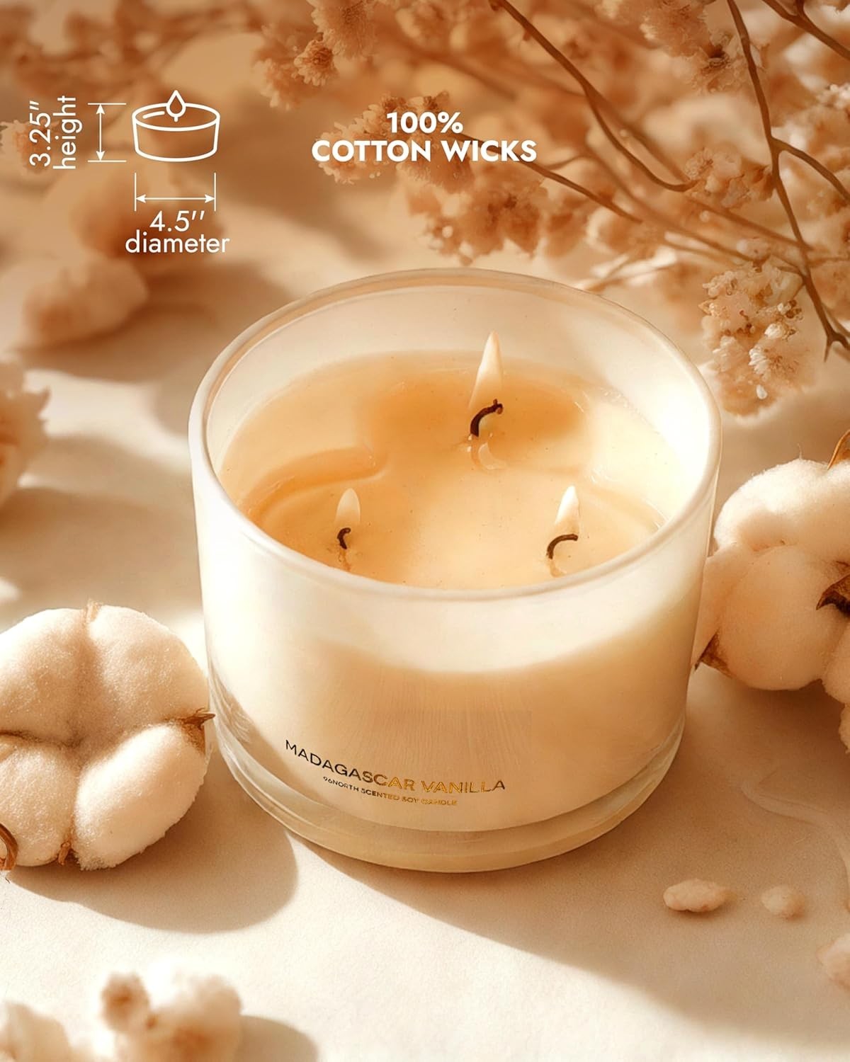 Luxury Vanilla Soy Candles | Large 3 Wick Jar Candle | Up to 50 Hours Burning…