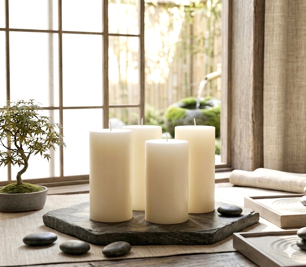 Ivory Tall 3 x 6 Inch Long Burning Unscented Pillar Candles Set of 4