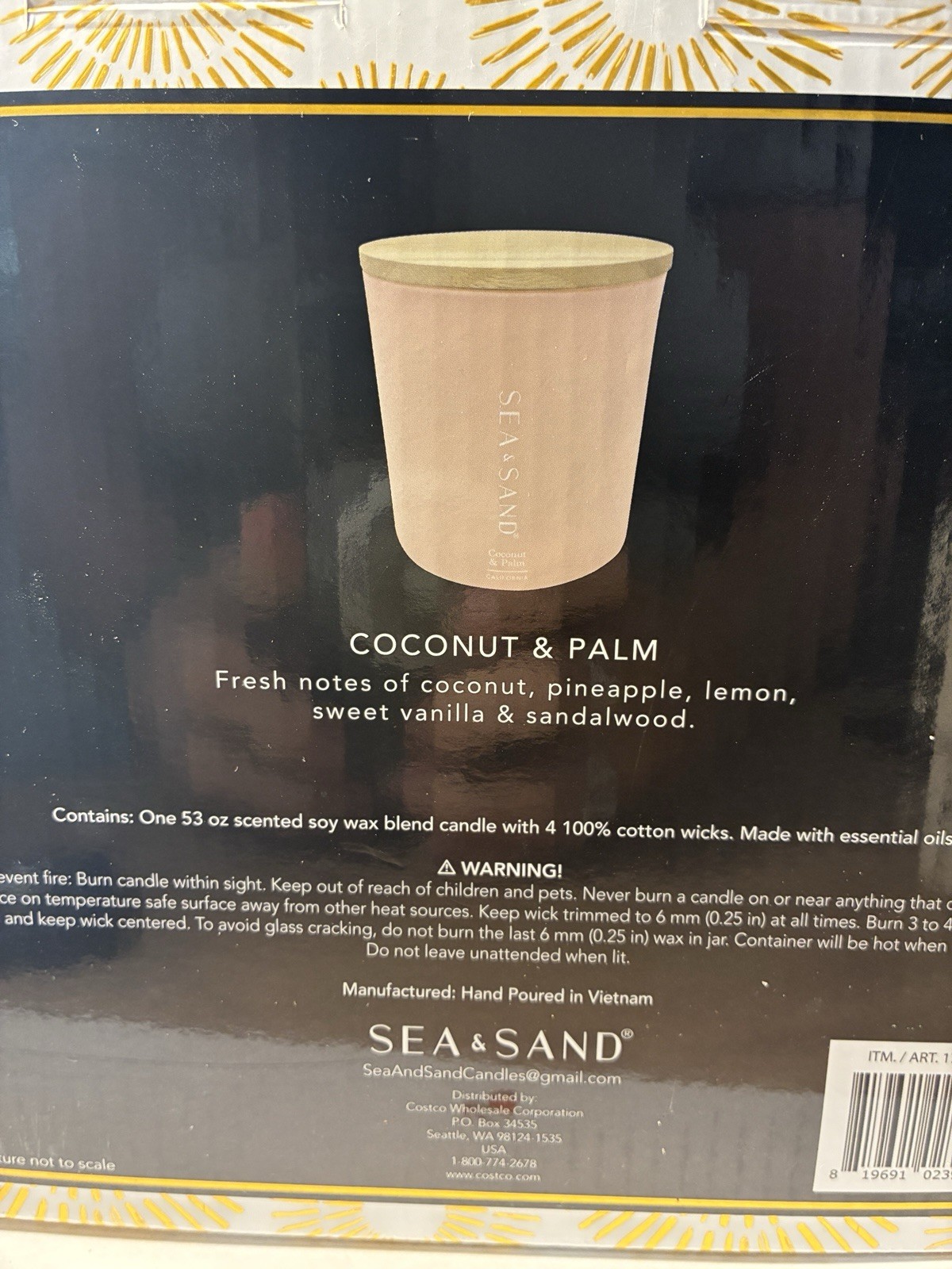 Sea & Sand California HUGE 4 wick 53oz Coconut + Palm XL Candle Pink Wood Lid
