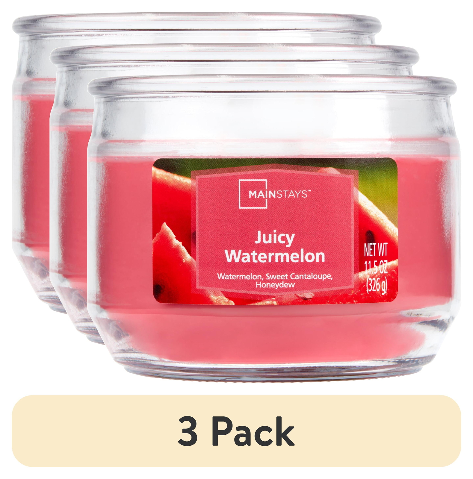 (3 pack) Juicy Watermelon Scented 3-Wick Glass Jar Candle, 11.5 oz