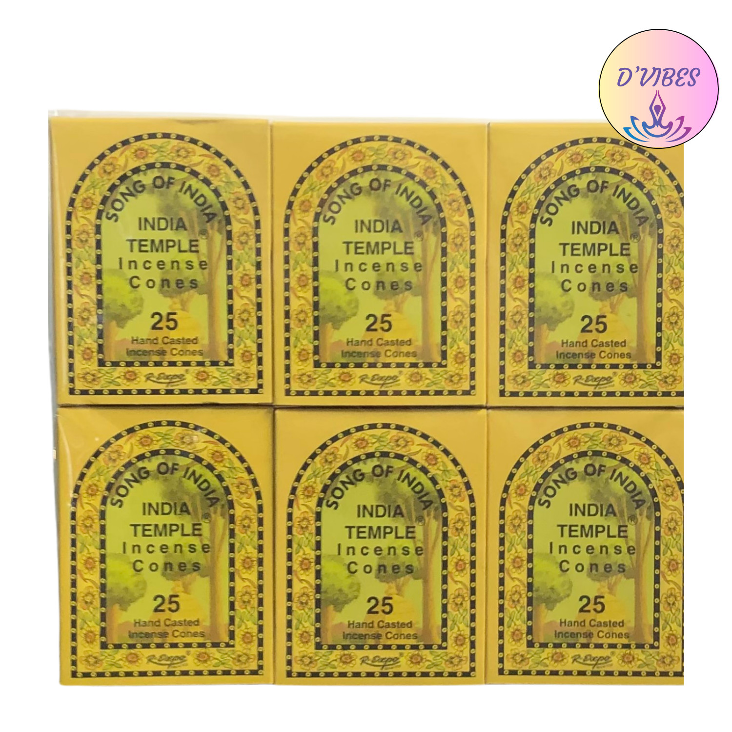 India Temple Incense Cones (Song of India) 6 Pack x 25 Cones, 150 Total Aromatic