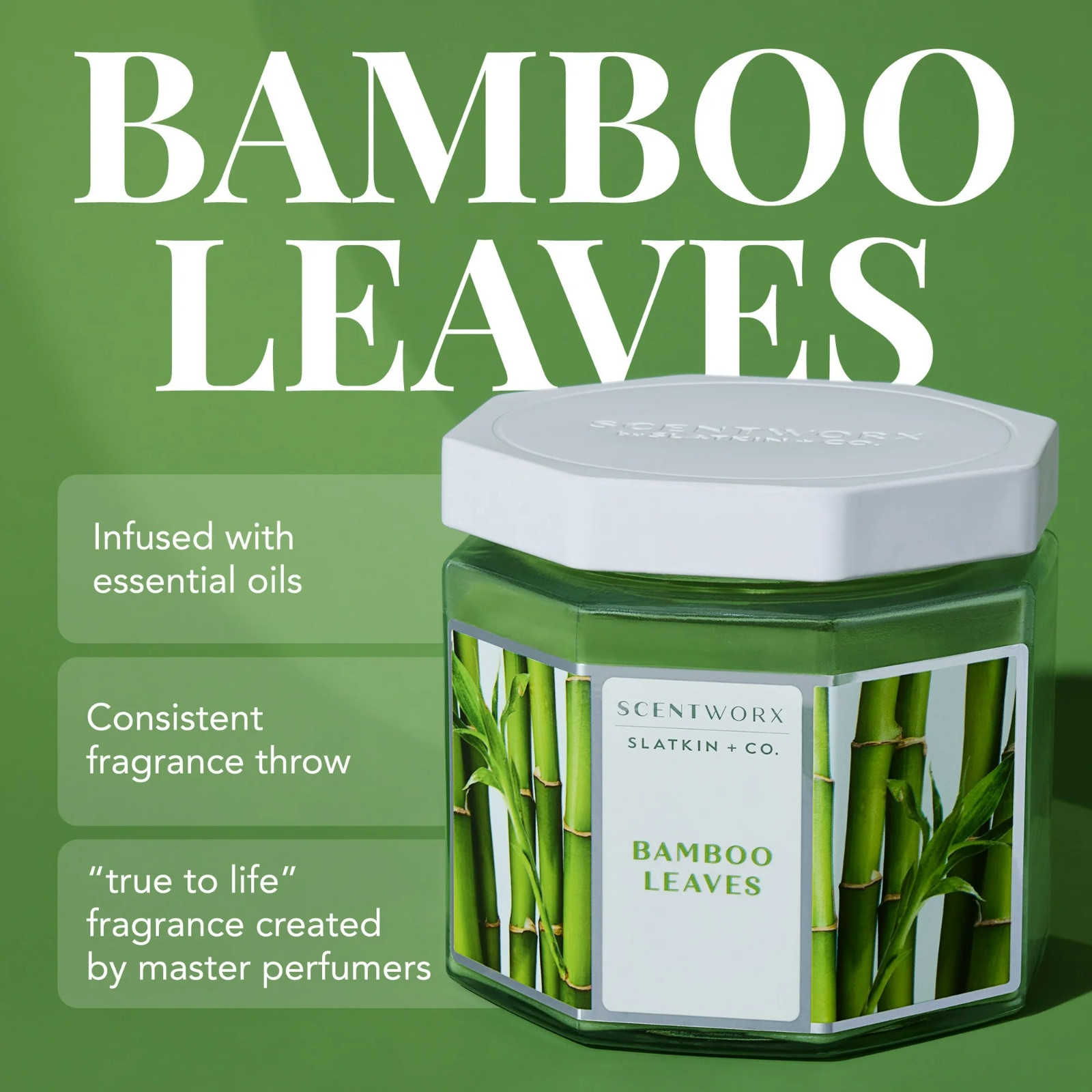Natural Bamboo Leaves Scented 3-Wick Candle in Glass Jar 14.5 Oz Home Fragrance
