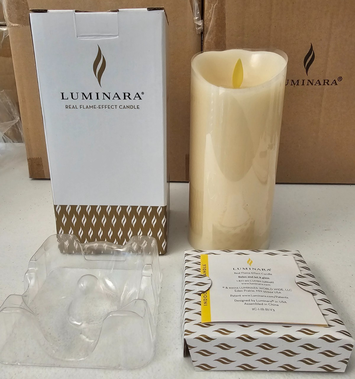 Cream Colored Luminara 3″ X 7″ Pillar Flameless Candle In Original Box