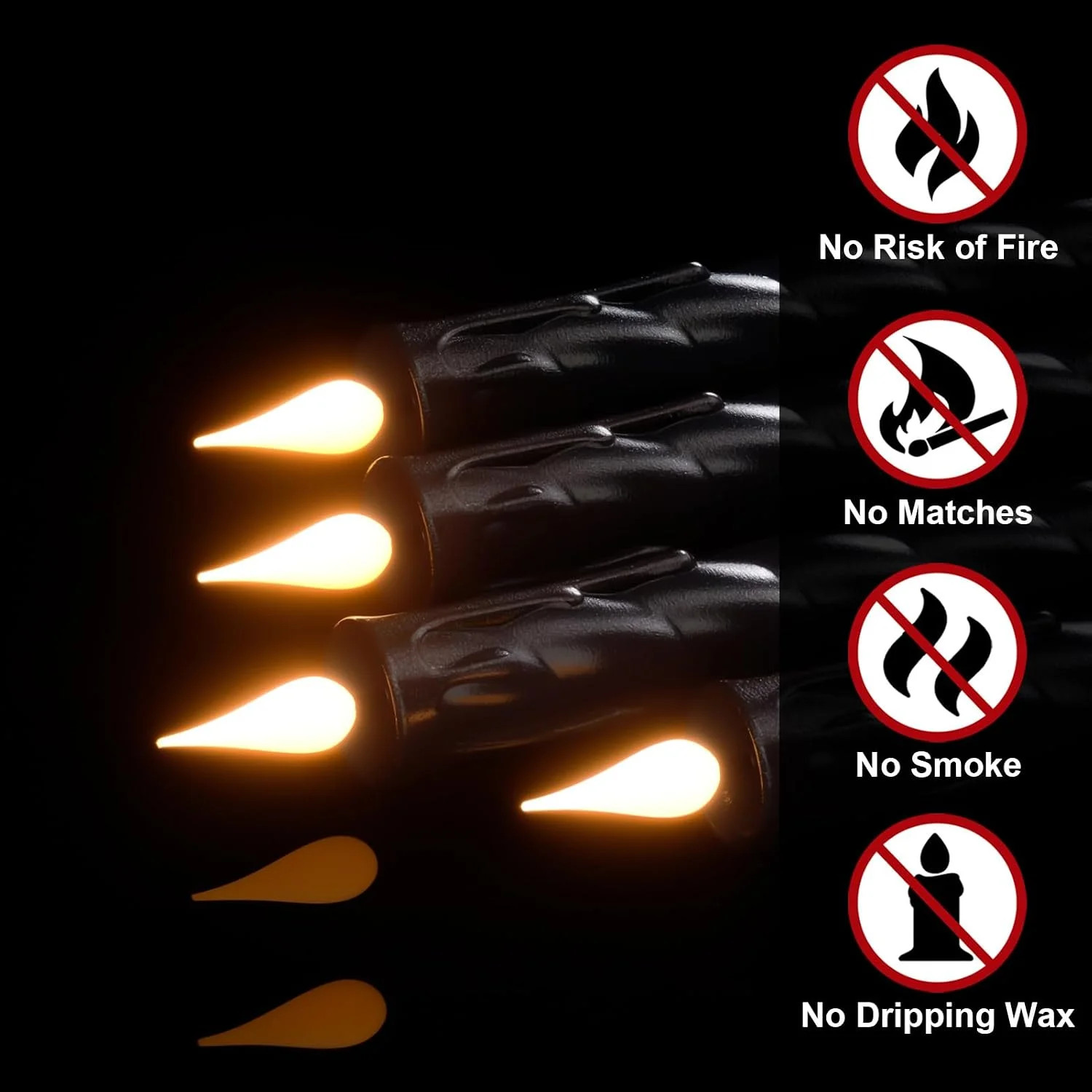 Black Flameless Taper Candles Battery Operated with Remote Timer | 3D Wick Flick
