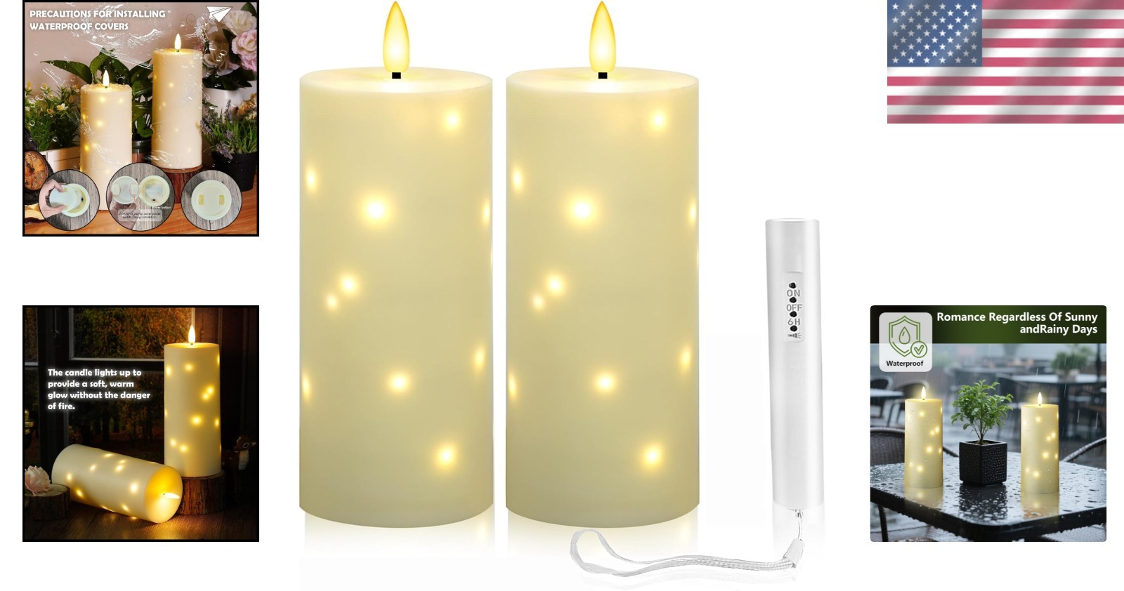 Durable Outdoor 4″ x 10″ Flameless Candles with Timer – 2-Pack, Waterproof Ivory