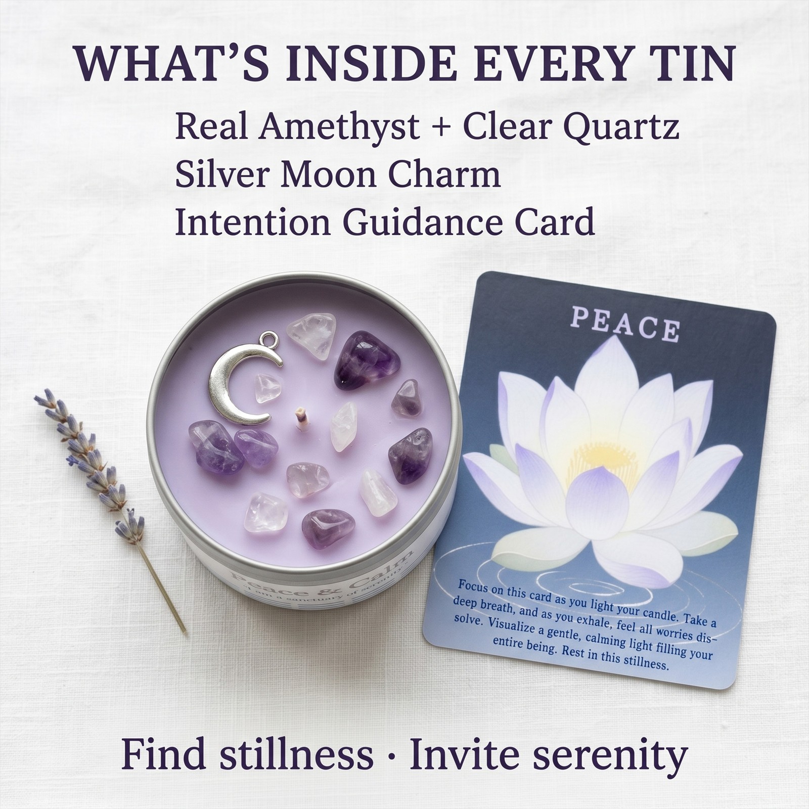 1 Pack EVODUCK Peace Crystal Candle Amethyst Stress Relief Meditation 3 oz