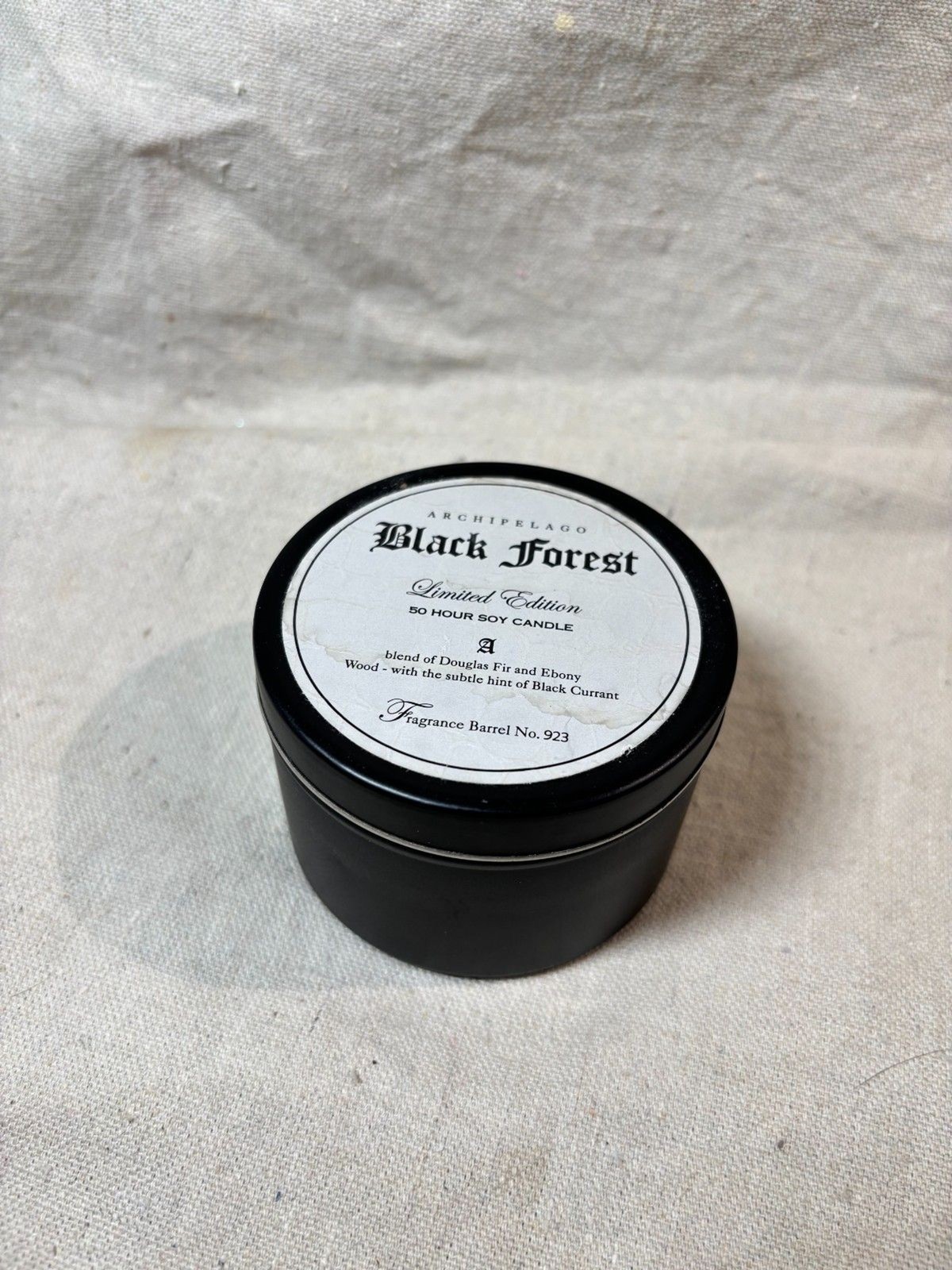 Archipelago Black Forest Candle Unburned Missing Band Fragrance Barrel 923