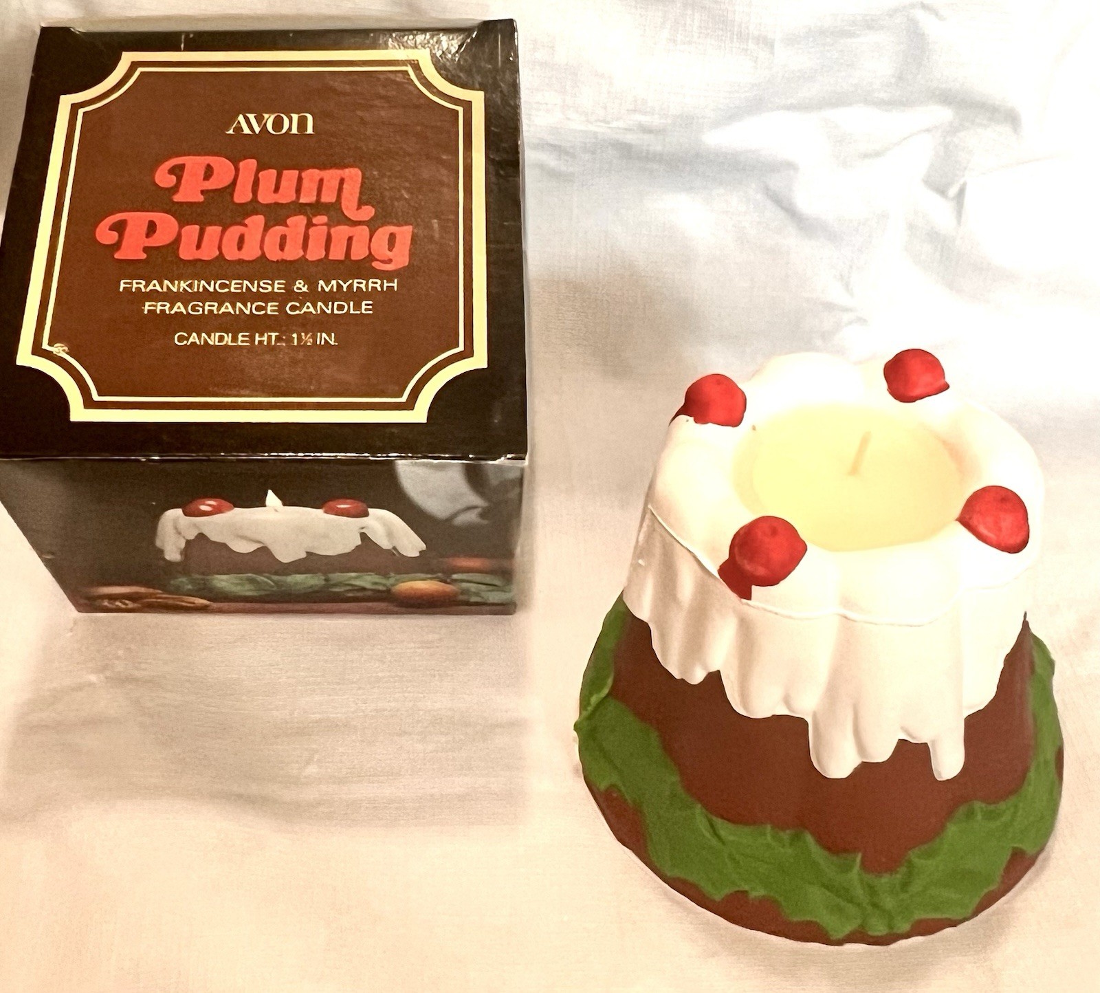 1978 Avon PLUM PUDDING FRANKINCENSE & MYRRH FRAGRANCE CANDLE 1 1/2” ~ NOS in Box