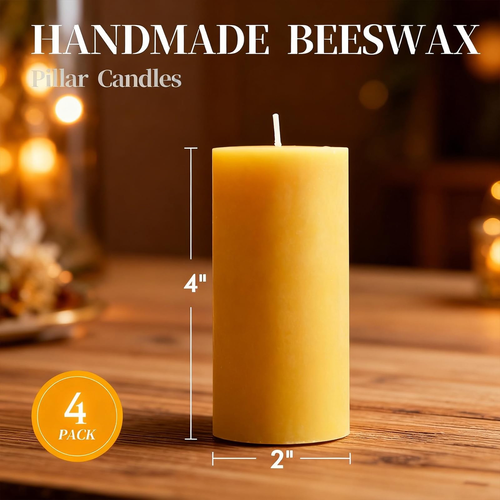 Beeswax Pillar Candles 4 Packs100% Bees Wax Candles for Home-140 Hours Long