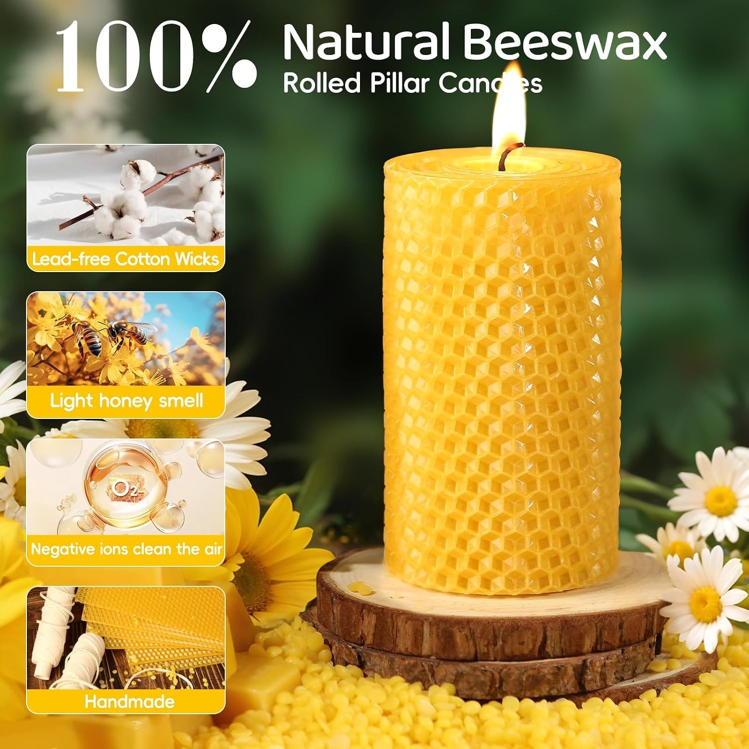 Handcrafted Honeycomb Beeswax Pillar Candles 2x4in – Eco-Friendly & Elegant Gift