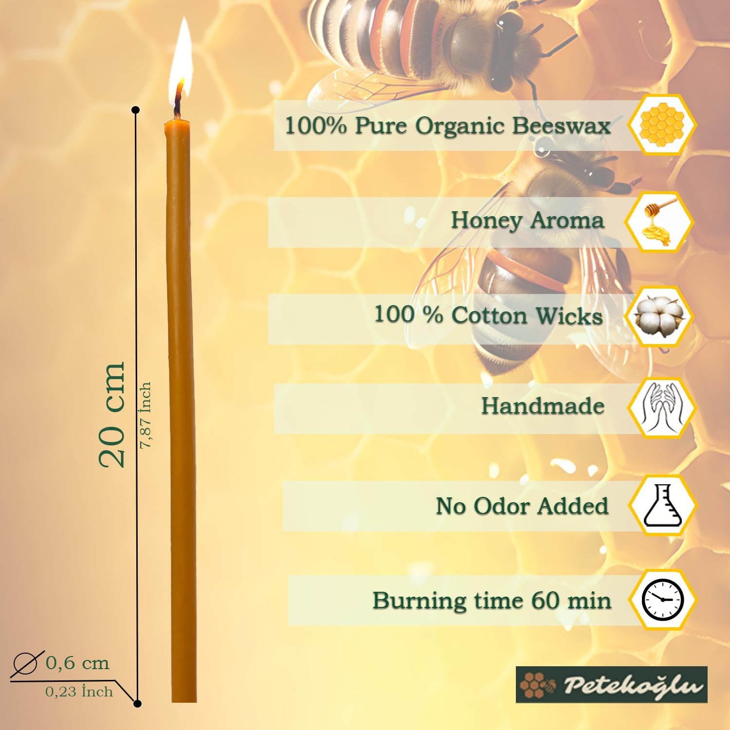 40 Pieces Pure Beeswax Candles – No-Drip, Smoke-Less, Tall, Thin Taper Decorativ