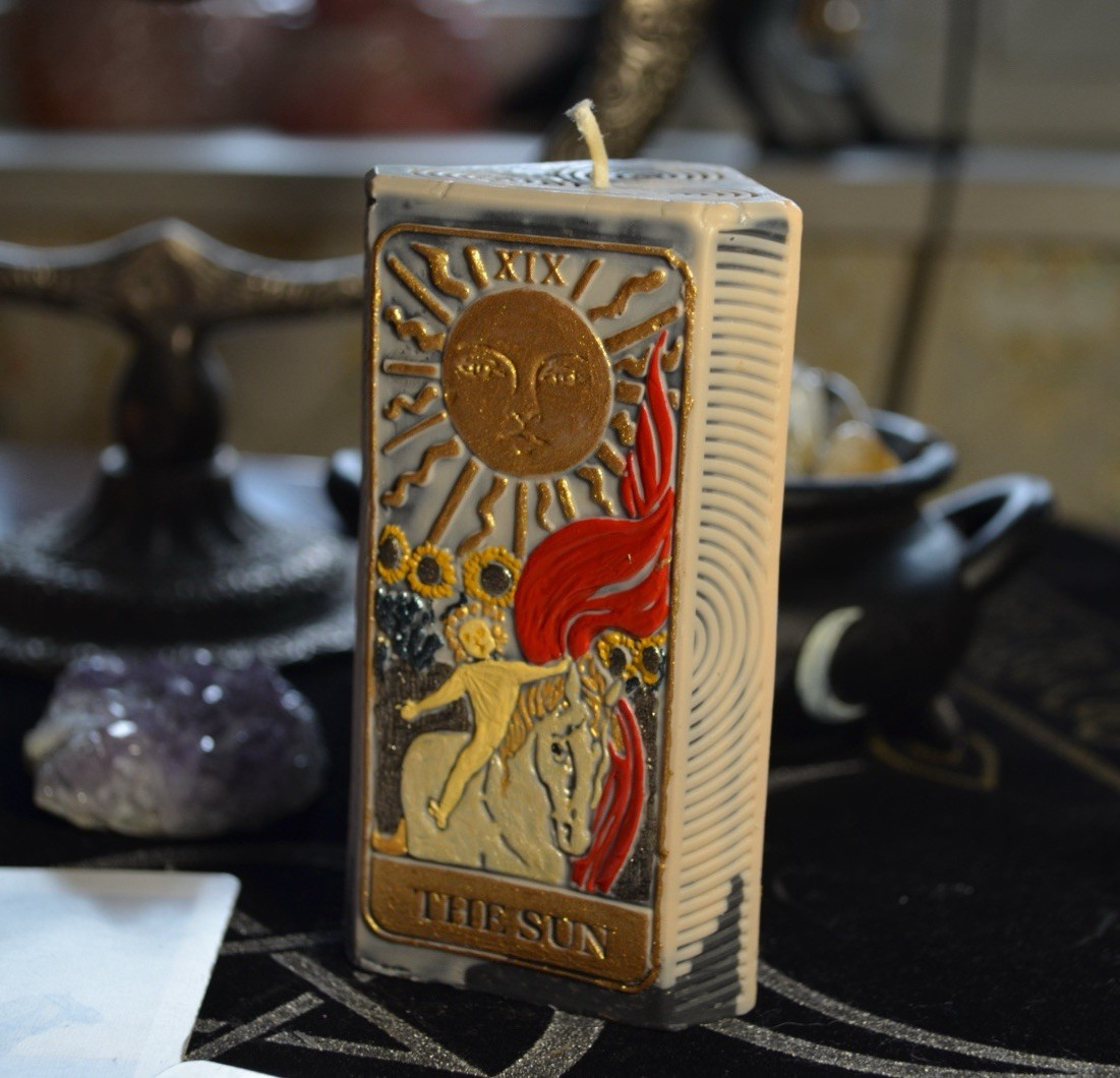 Esoteric Tarot Candle Set Sun XIX & Moon XVIII Light Shadow Balance Ritual Decor
