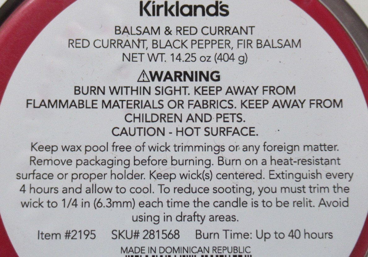 Kirkland’s 14.25 oz Large 3-Wick Candle up to 40 hrs BALSAM & RED CURRANT