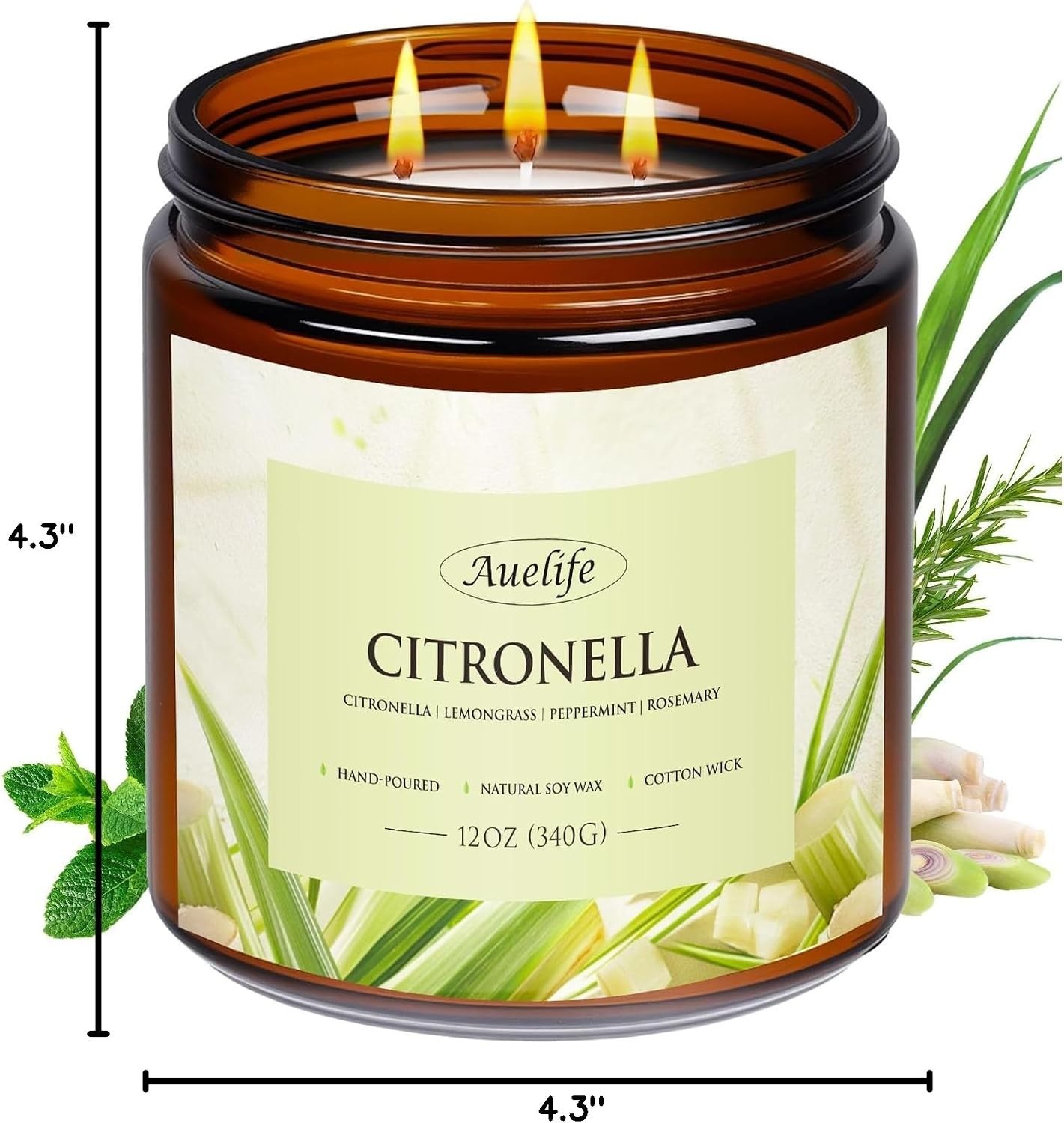 Elegant 3-Wick Citronella Candle – 50+ Hour Burn for Indoor & Outdoor Relaxation