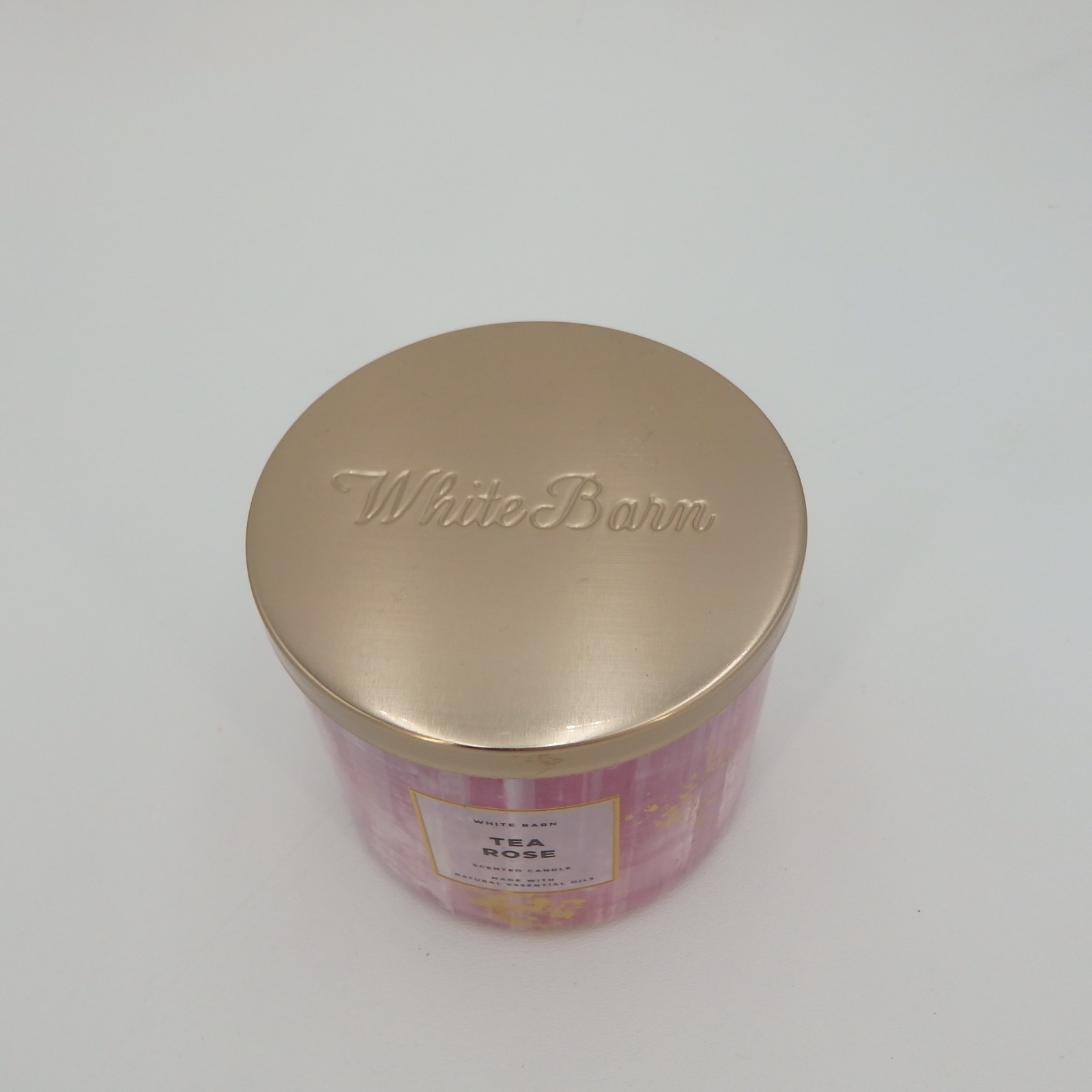 (1) Bath & Body Works White Barn Gold Pink Tea Rose 3-wick Candle 14.5oz New
