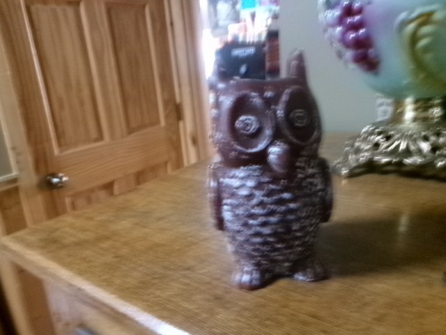 Vintage Owl Candle brown Owl 7 in lite once very good boho decor md’India