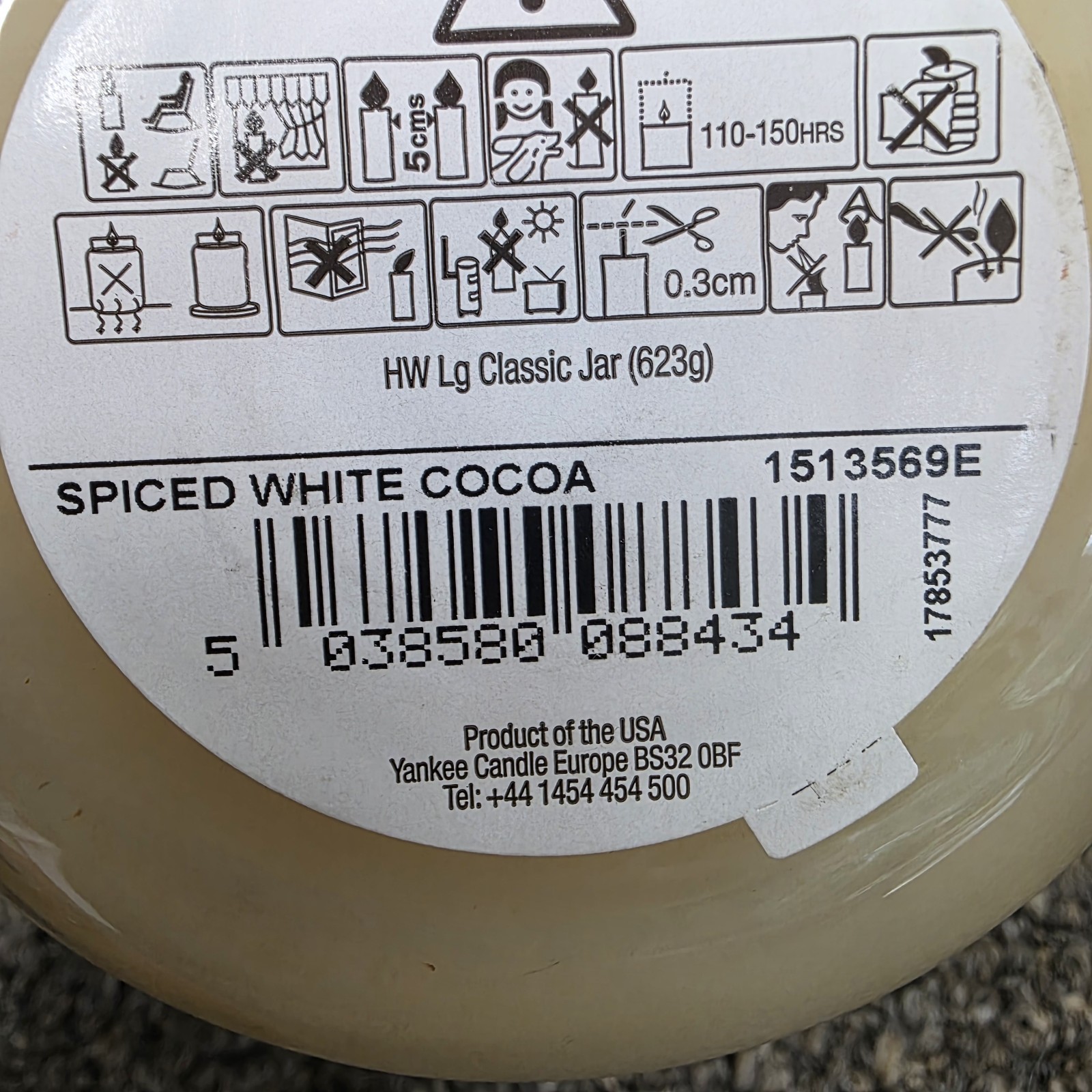 Yankee Candle Spiced White Cocoa 623g Large Rare Hard To Find ( Barely Used)