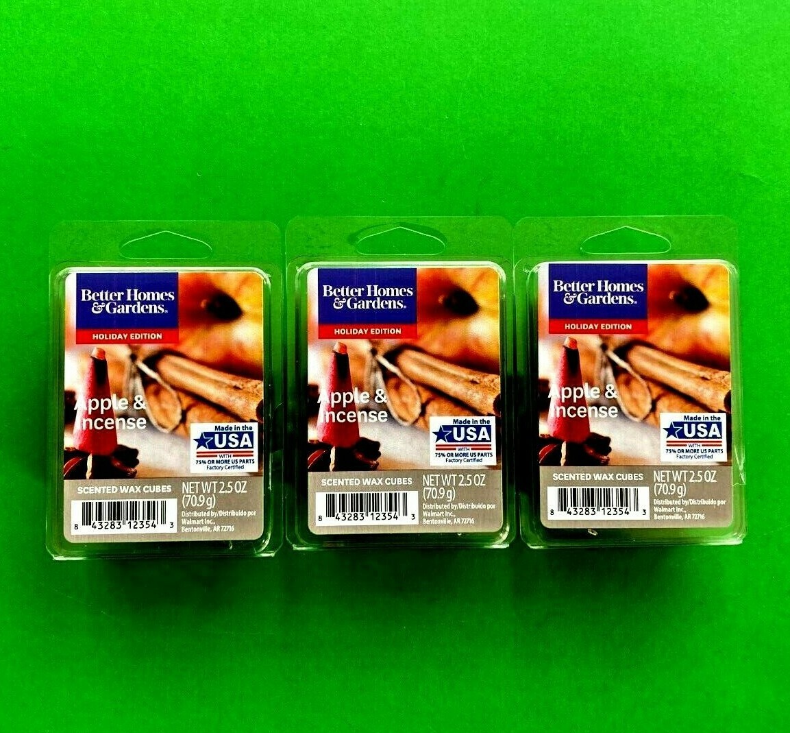 Better Homes and Gardens 3 PACKS Scented Wax Cube Apple and Incense 6 Count