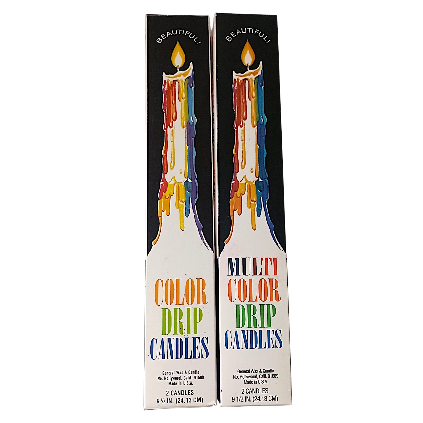 4 Vtg Color Drip Candles Wine Bottle Decor Multicolor NEW 2 In Each Box 70s 9.5″