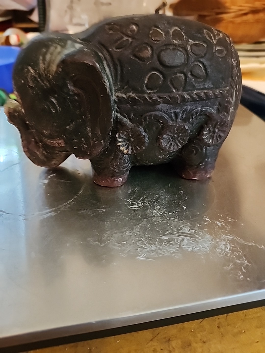 Carved Elephant Candle Vintage 1970s Serengeti Sculpture 8” Unscented India 6×4″