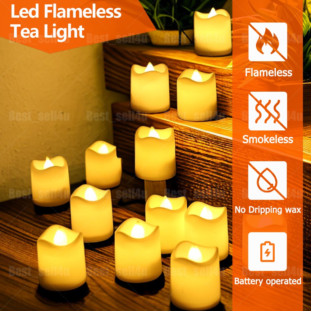 24/48 Pack LED Tea Lights Battery Operated Flameless Votive Candles Warm White
