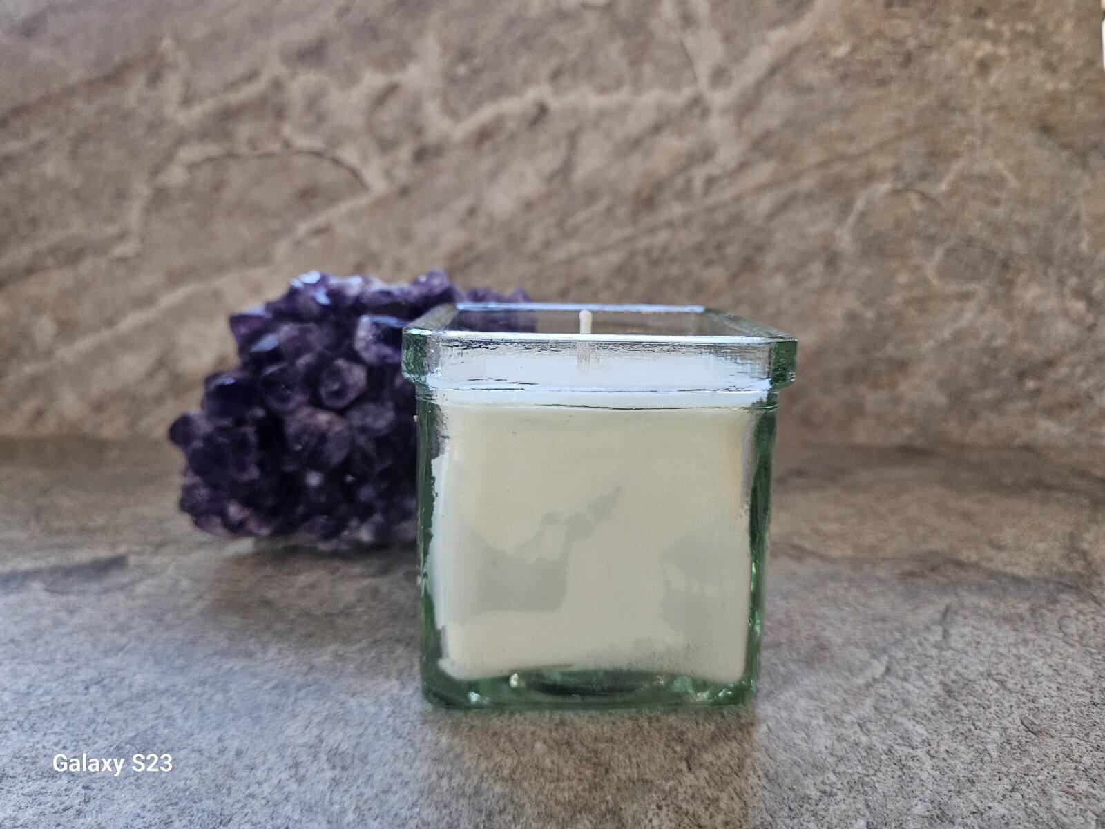 :I: Lavender E.O. :I: Luxury Soy Wax Candle :I: “Green Glass” Square Jar :I: