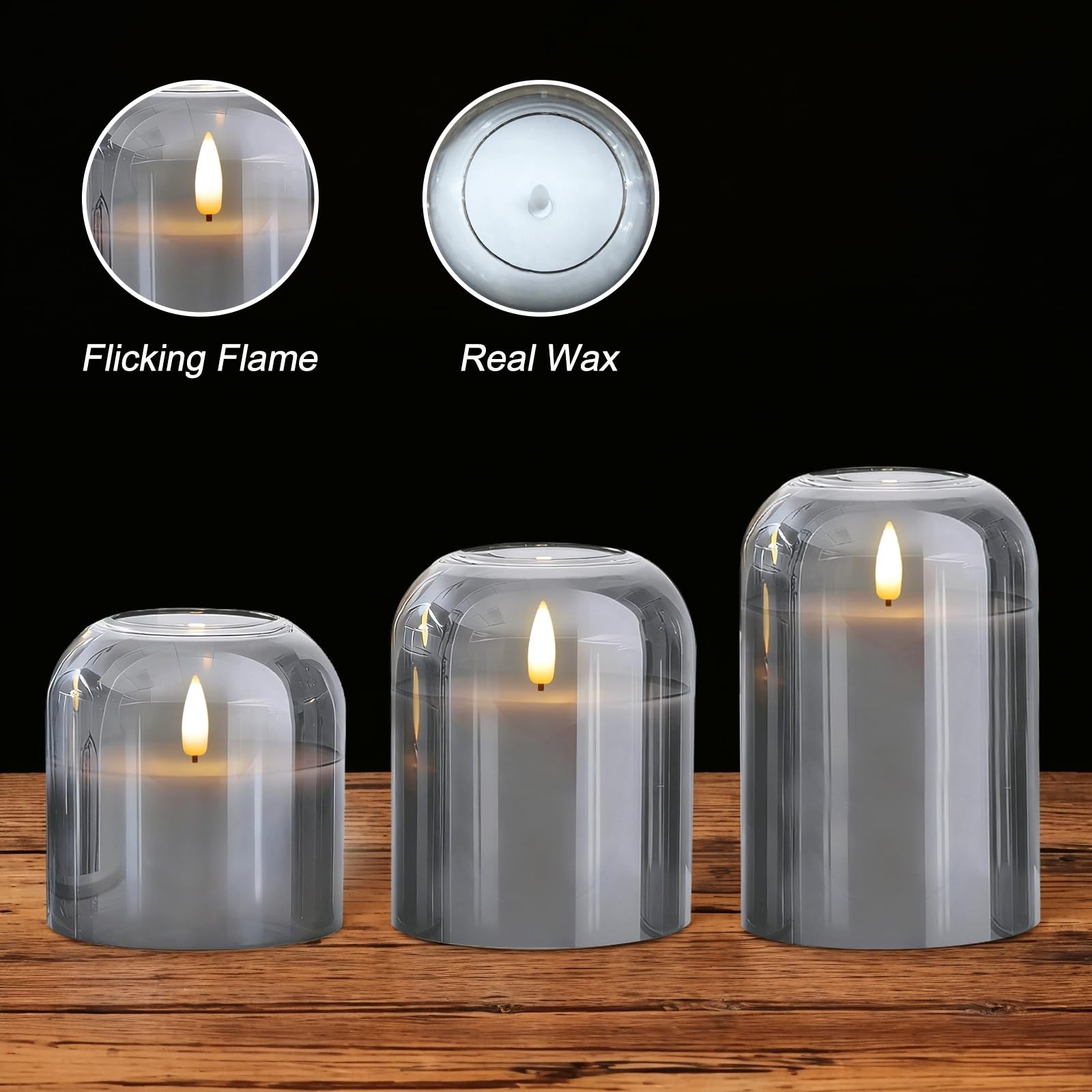 Homemory Glass Flameless Candles, Battery Operated Plliar Candles Realistic