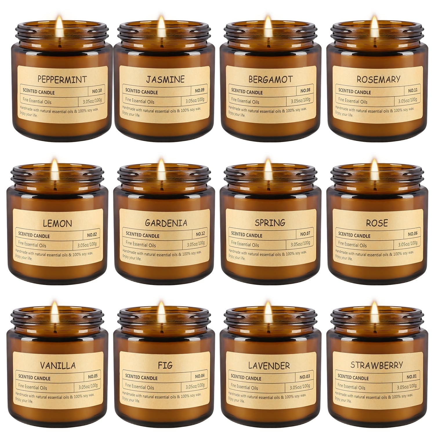 12 Pcs Scented Candles with Added Natural Essential Oils, 3.05oz, Suitable fo…