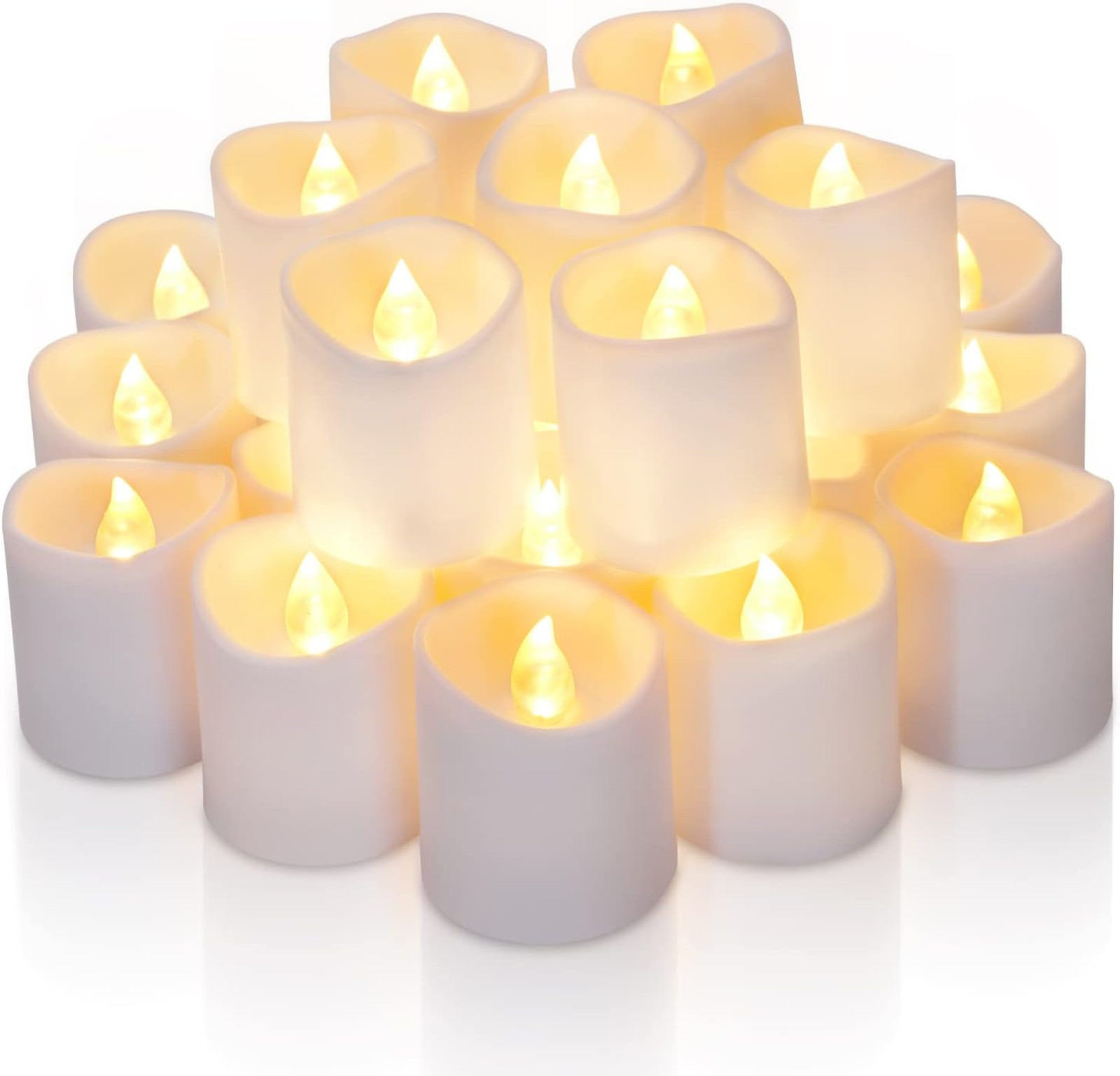Flameless LED Votive Candles 6H Timer White 24 Pack Auto On Off Glow Battery