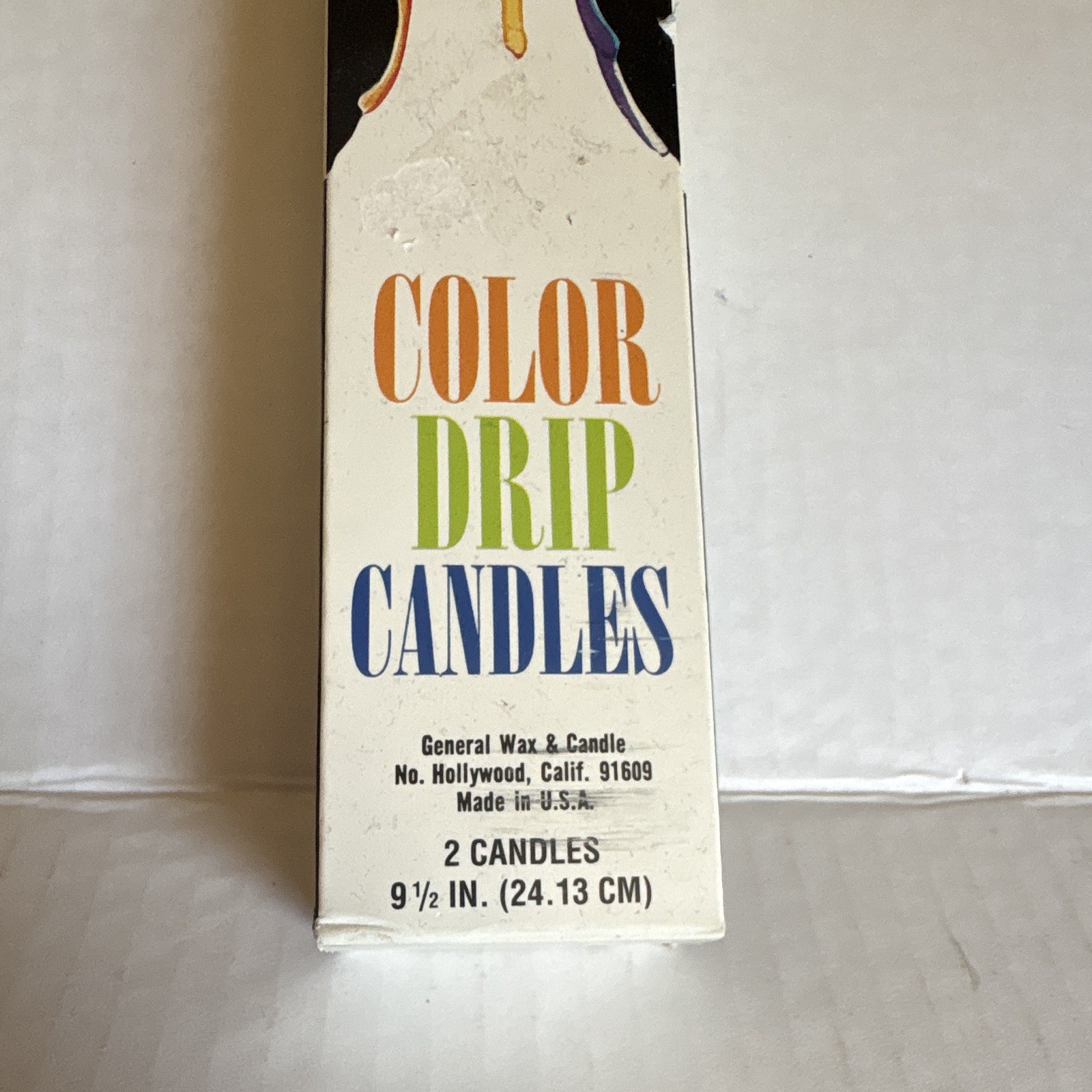 Vintage Color Wax & Candle Drip Candles 2-Pack 9 1/2in White/Multicolor Taper.