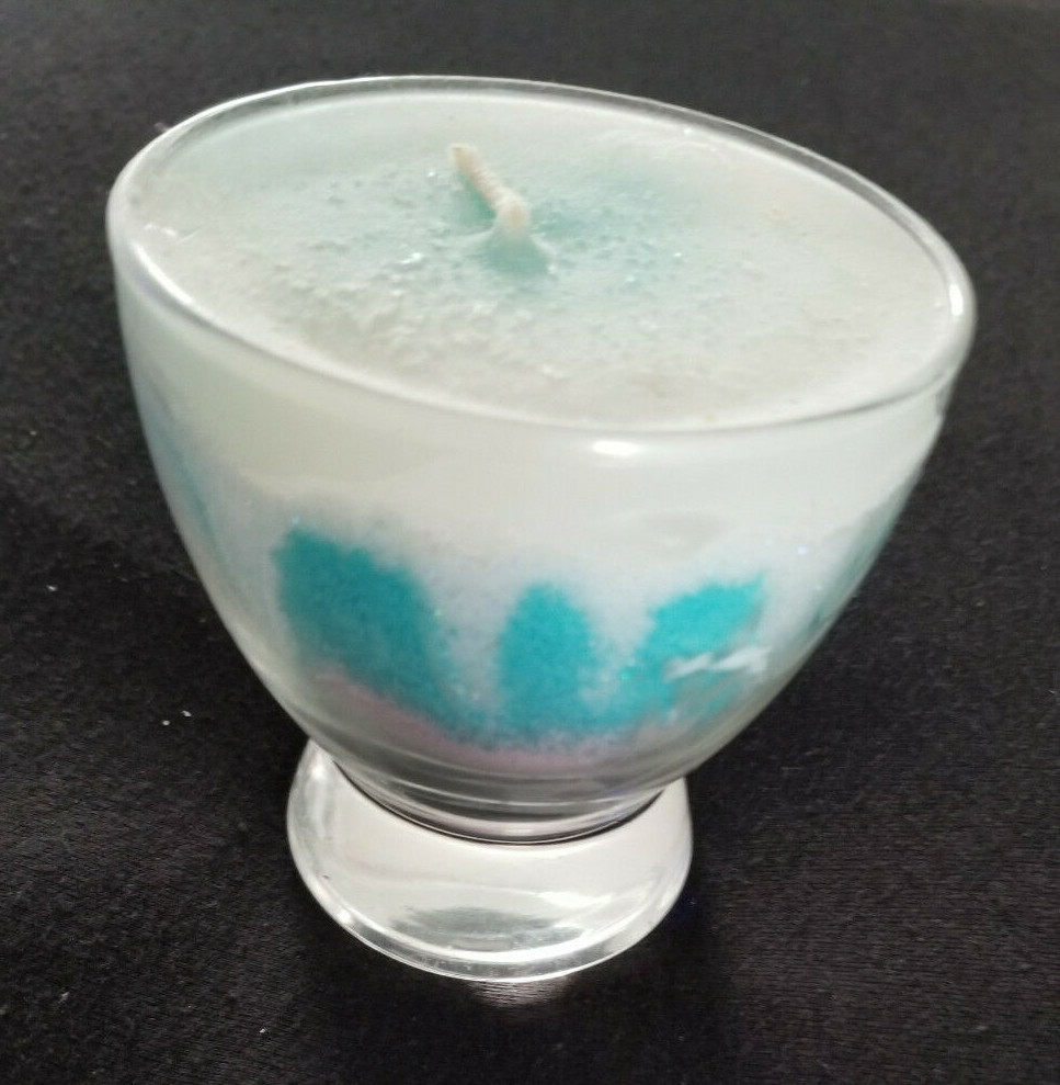 Vtg Handcrafted Wax Crystals Sparkle Candle in 1950’s Etched Glass – 3-1/2″ #1