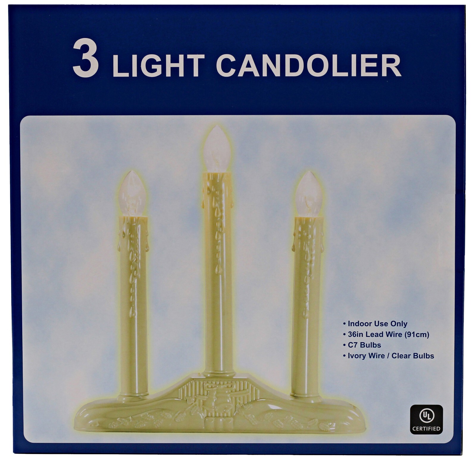 3 Light Electric Candolier Indoor Christmas Candle Lamp Ivory Plastic with Bulbs
