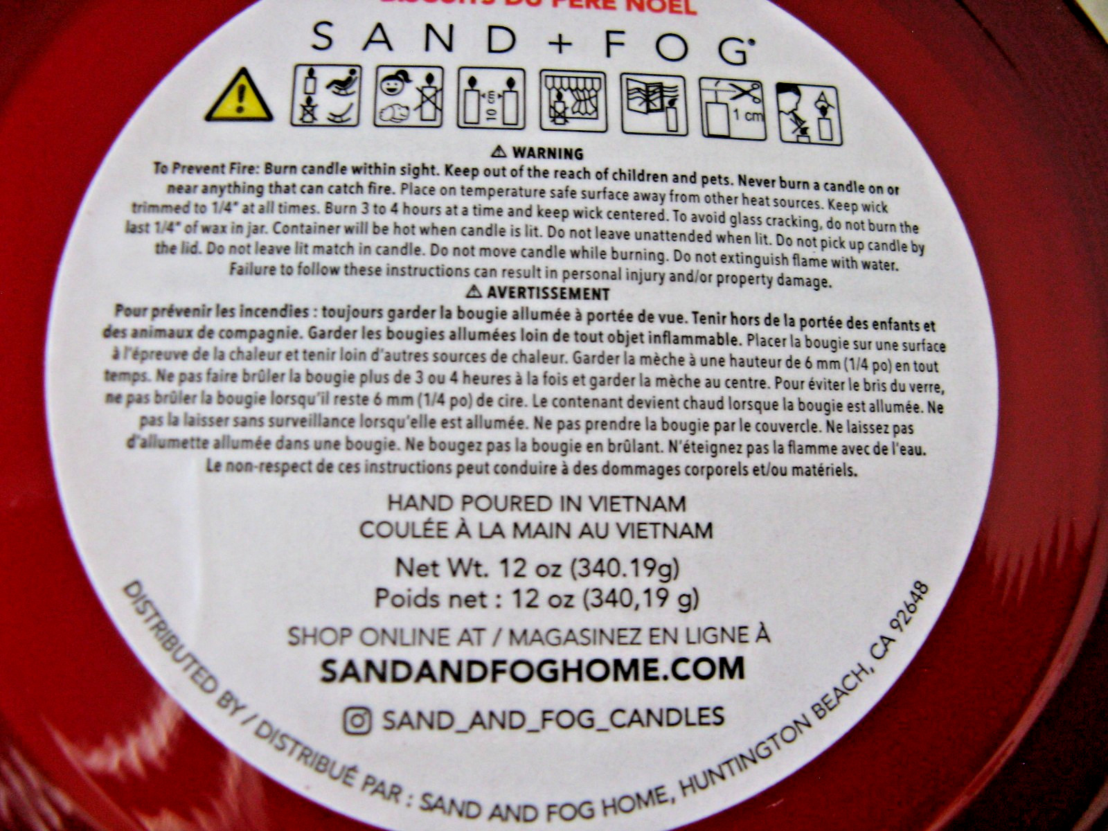 New Sand & Fog Christmas Santa’s Cookies 2-Wick 12oz Red Glass Jar Wax Candle
