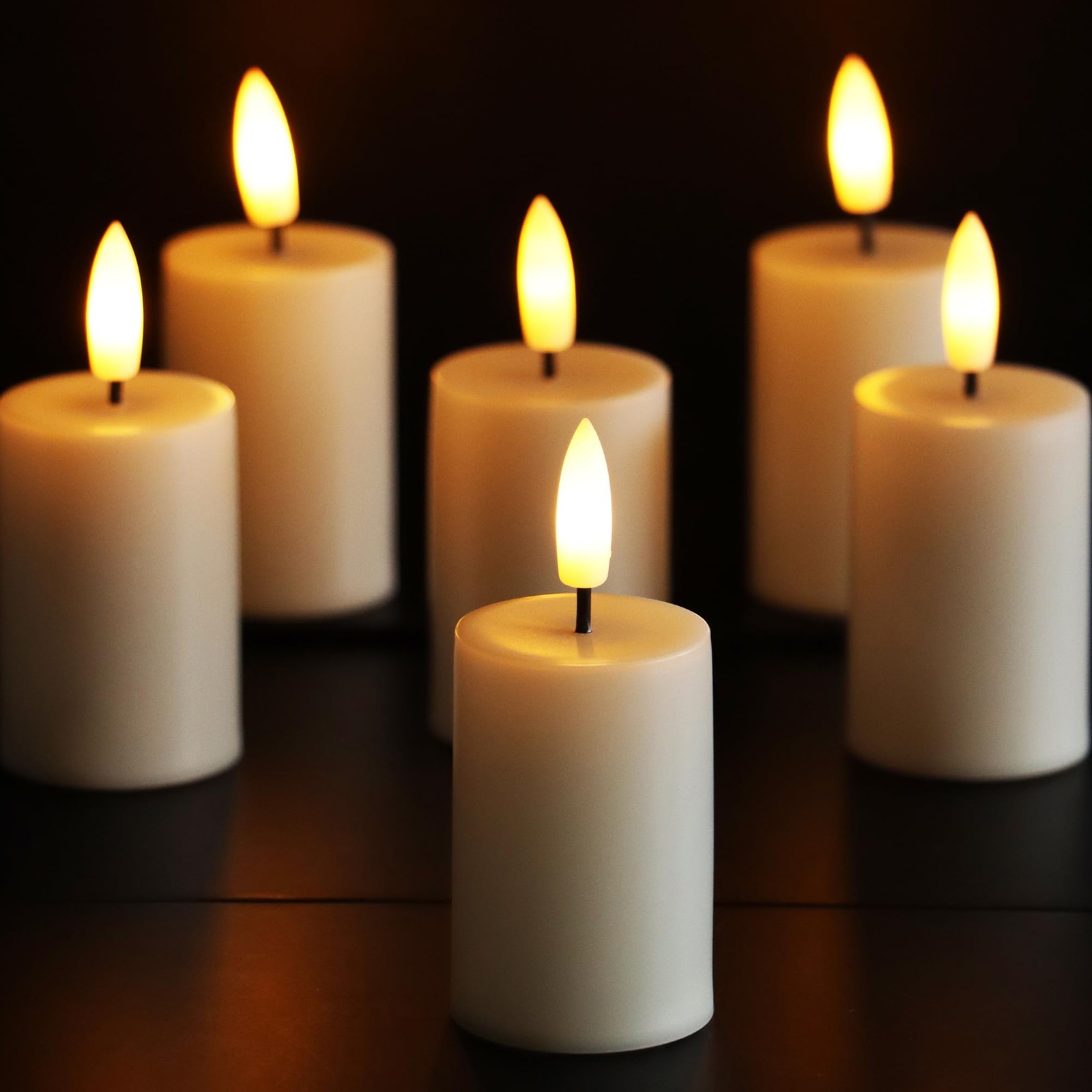 6 Pack LED Black Wick Flat-topFlameless Votives with Built-in Timer