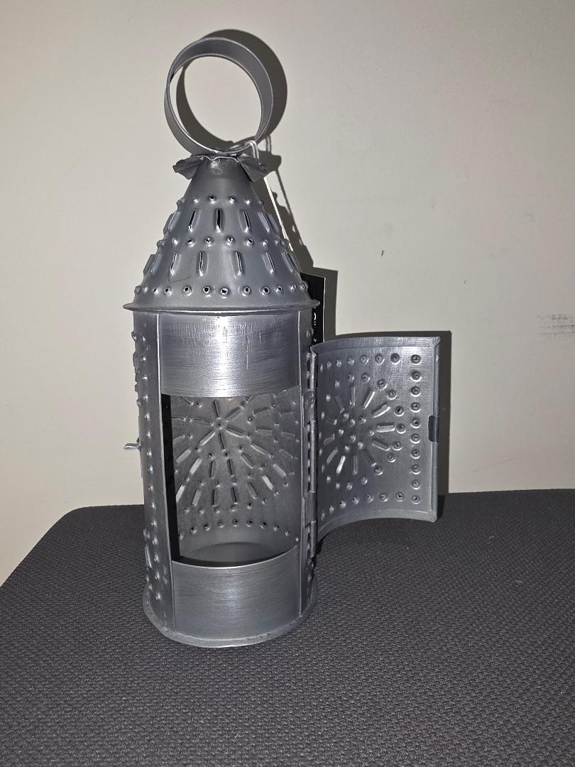 10″ Mini Primitive Antiqued Punched Tin Revere Candle Lantern ~ Home Decor