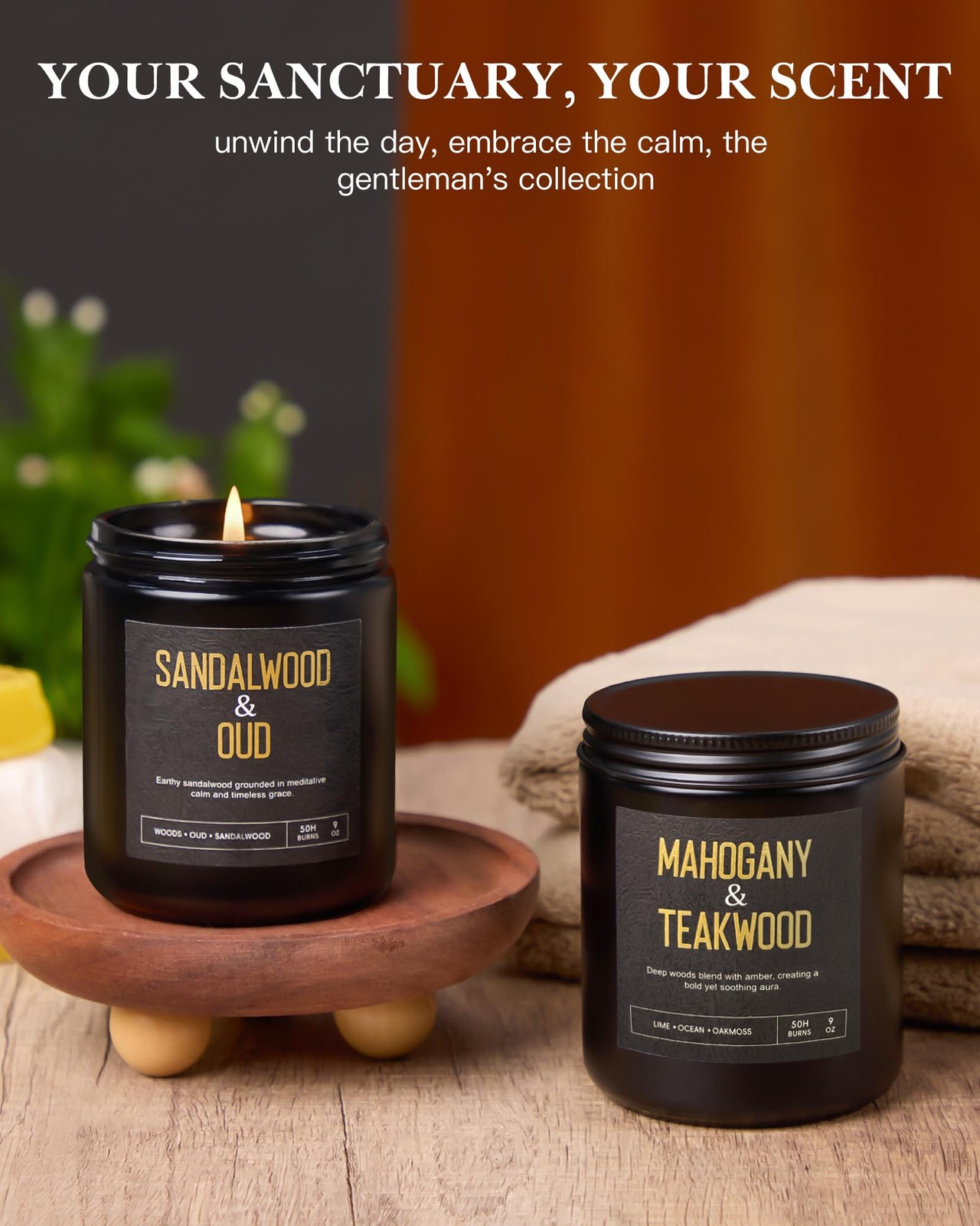 Crackling Wood Wick Candles for Men: 4 Pack 36oz Soy Scented Candles for Home…
