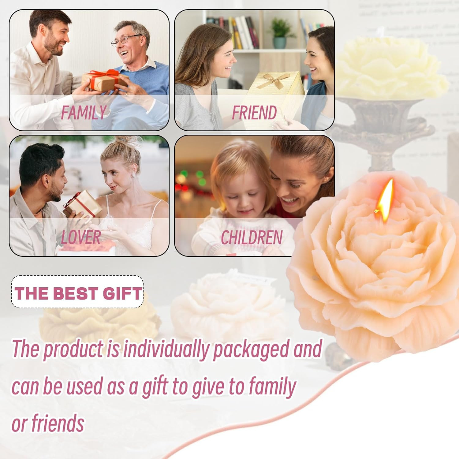Peony Flower Shape Candles 1 Pack Soy Wax Decorative Candle for Bedroom Home Sce
