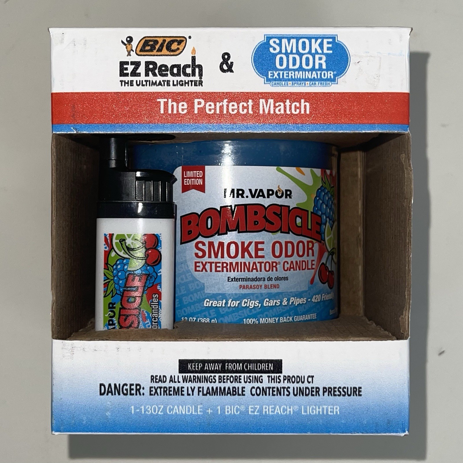 BiC EZ Reach Lighter & Smoke Odor Exterminator X MR. Vapor Candle Bombsicle 13oz