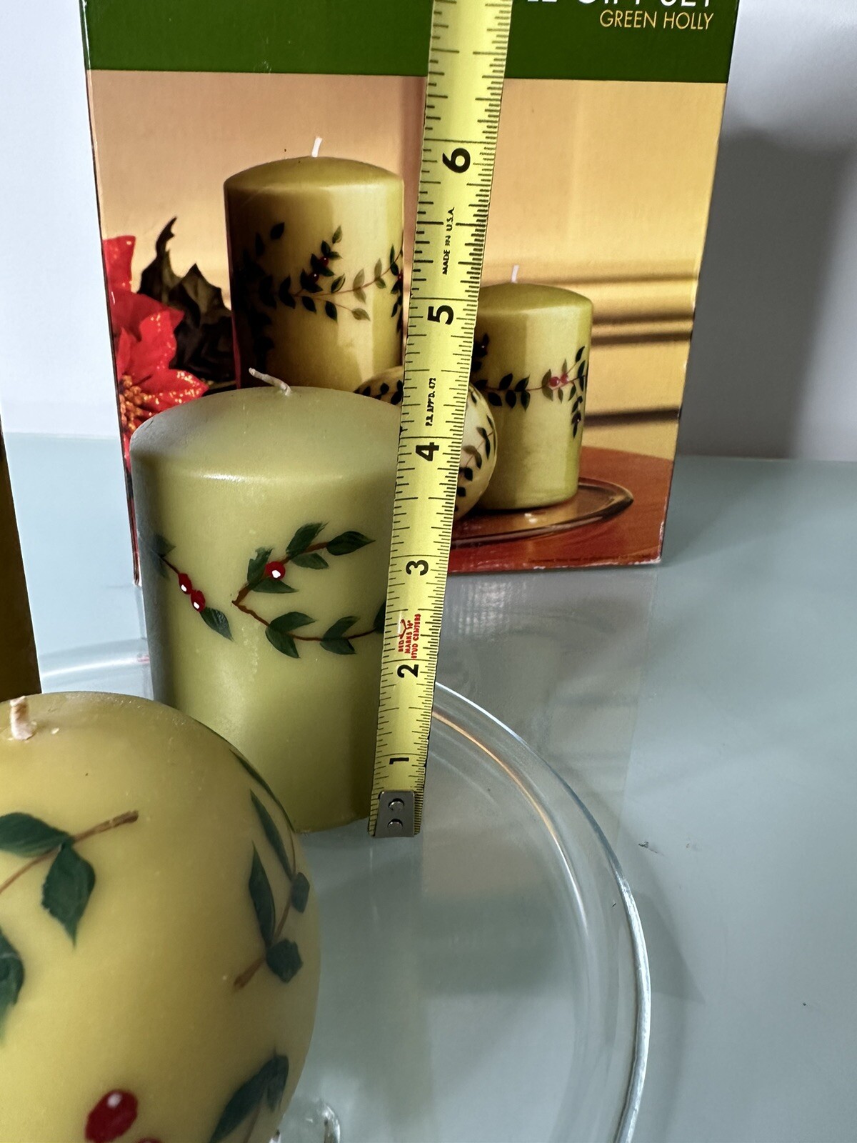 Candle Gift Set. Green Holly. Holiday Time. 3 Candle