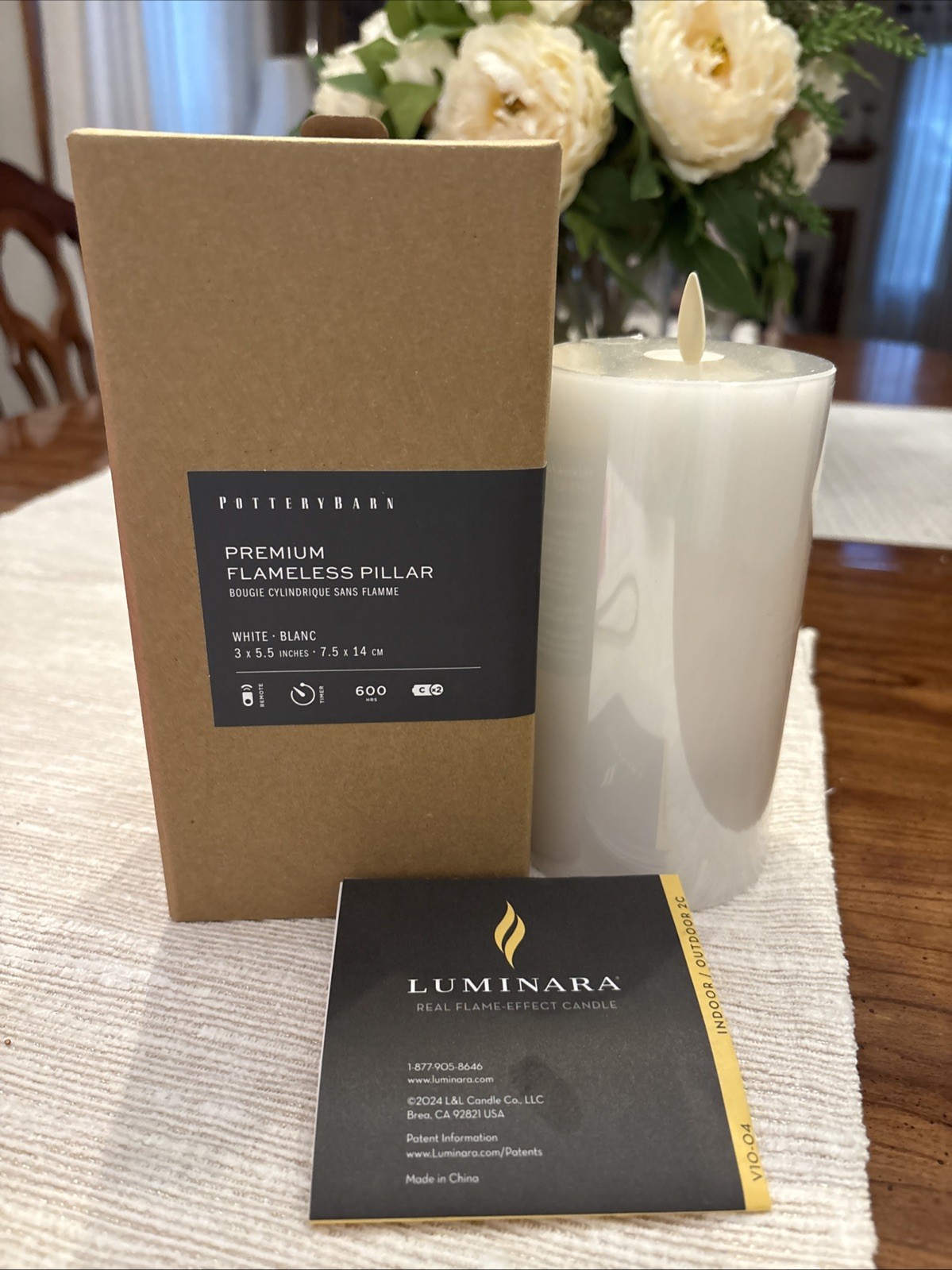 Pottery Barn Premium Flameless Flickering Pillar Candle New White 3 X 5.5”