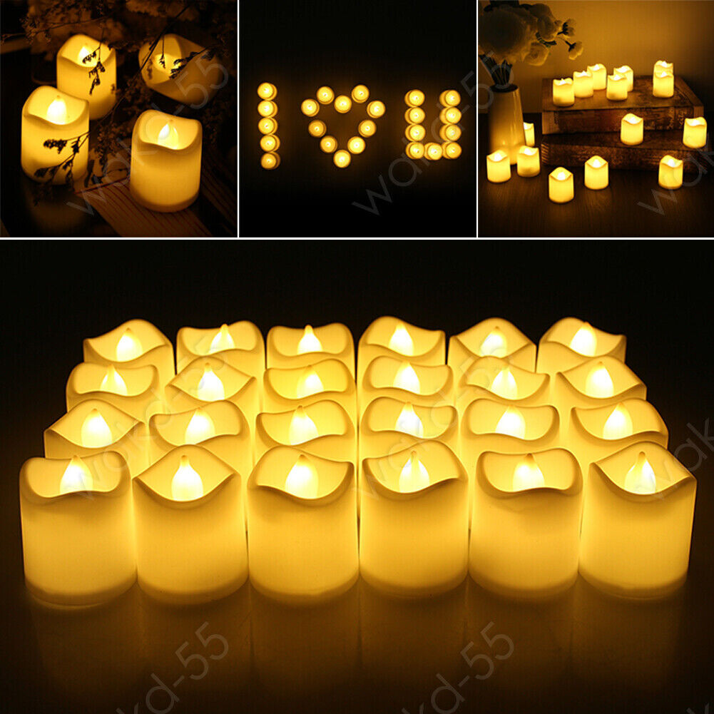 24/48 Pack Flameless Flickering LED Tea Lights Votive Candles Halloween Decor