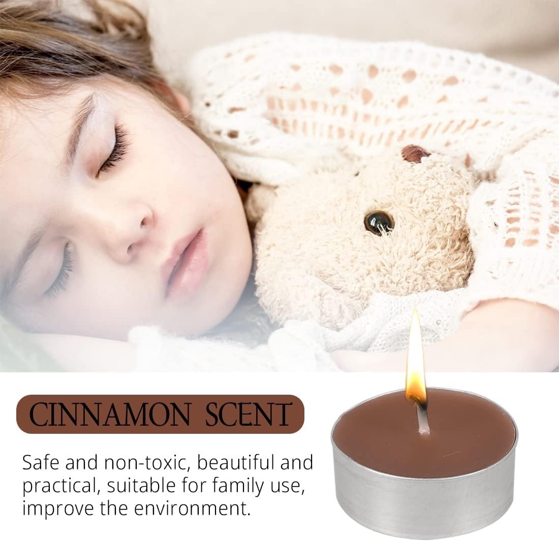 Versatile 12 Pack Scented Tea Lights – Brown Cinnamon for Indoor/Outdoor Use