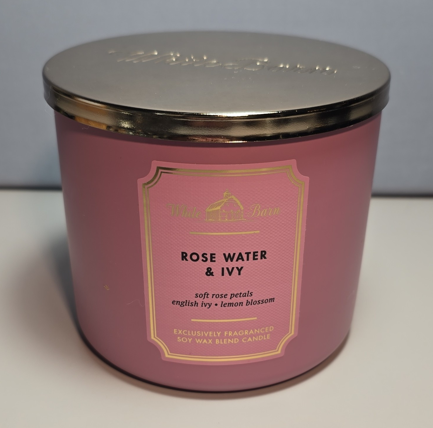 White Barn Rose Water & Ivy Scented 3-Wick Jar Candle 14.5 oz Pink