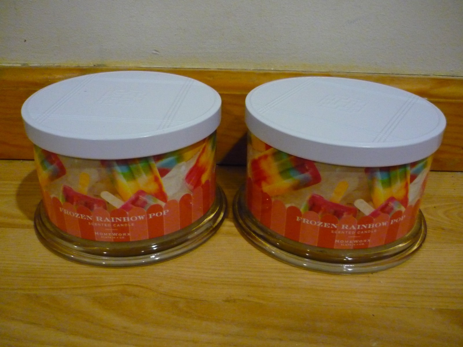 LOT OF 2 NEW HOMEWORX BY SLATKIN & CO FROZEN RAINBOW POP 4-WICK CANDLE 18 OZ