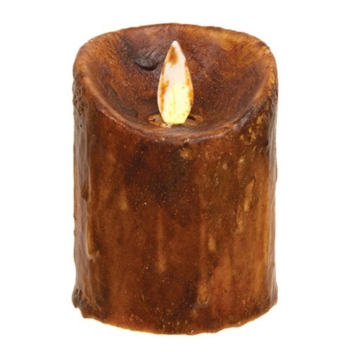 NEW PRIMITIVE PILLAR CANDLE BROWN TIMER Motion Faux Flame 3″ x 2.5″ LED RUSTIC