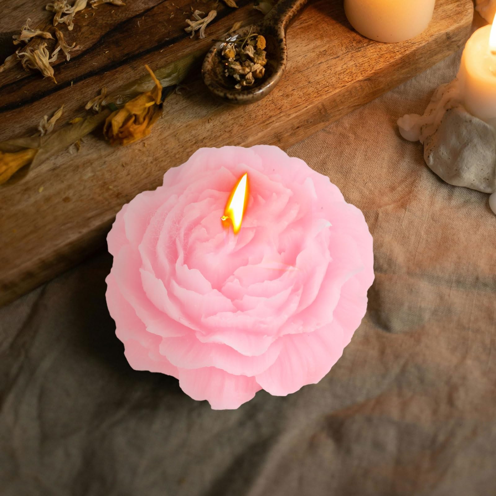Pink Peony Flower Shape Soy Wax Decorative Candle, Scented Gift for Bedroom