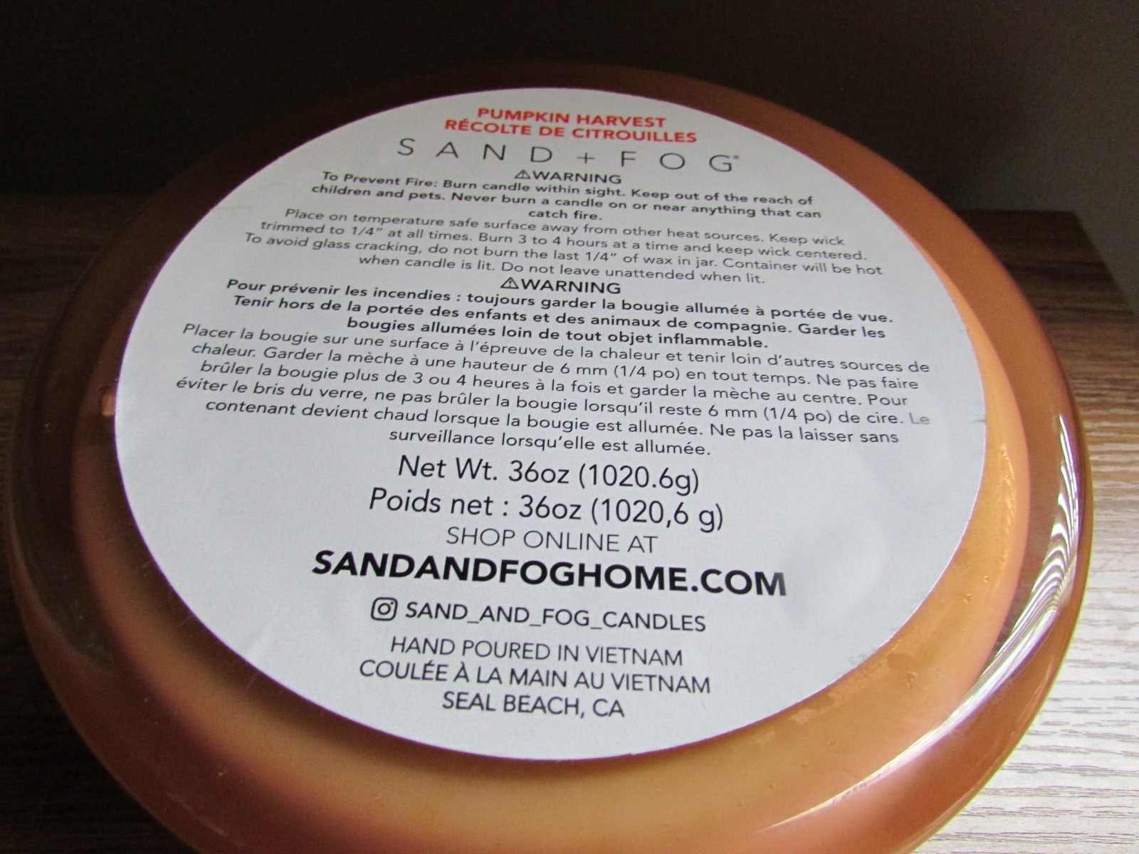 Sand + Fog pumpkin Harvest 36 oz XLARGE round 7 Wick seasonal Candle