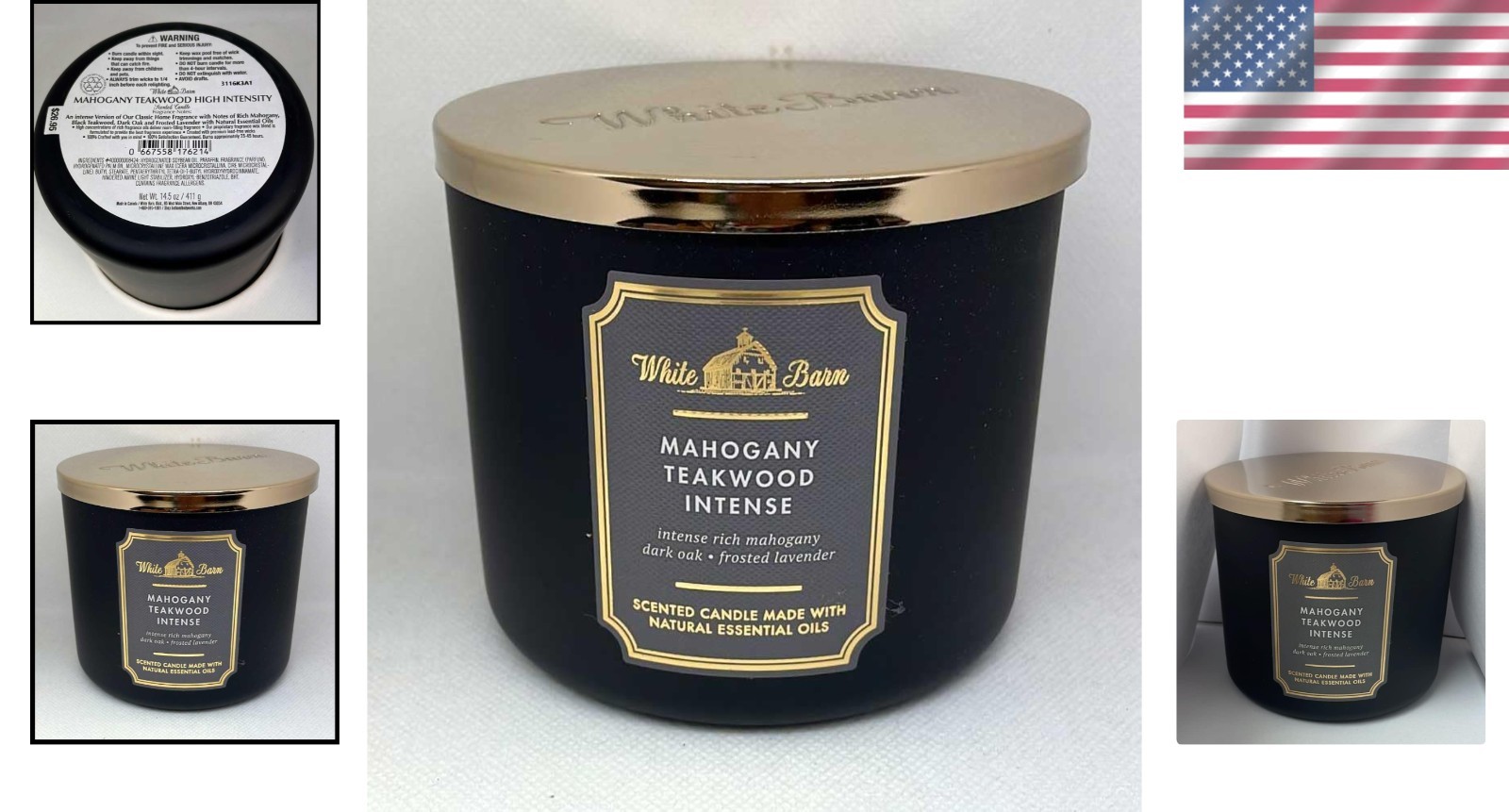 Brand New White Barn Mahogany Teakwood 3-Wick Candle, Black/Silver, Classic, …