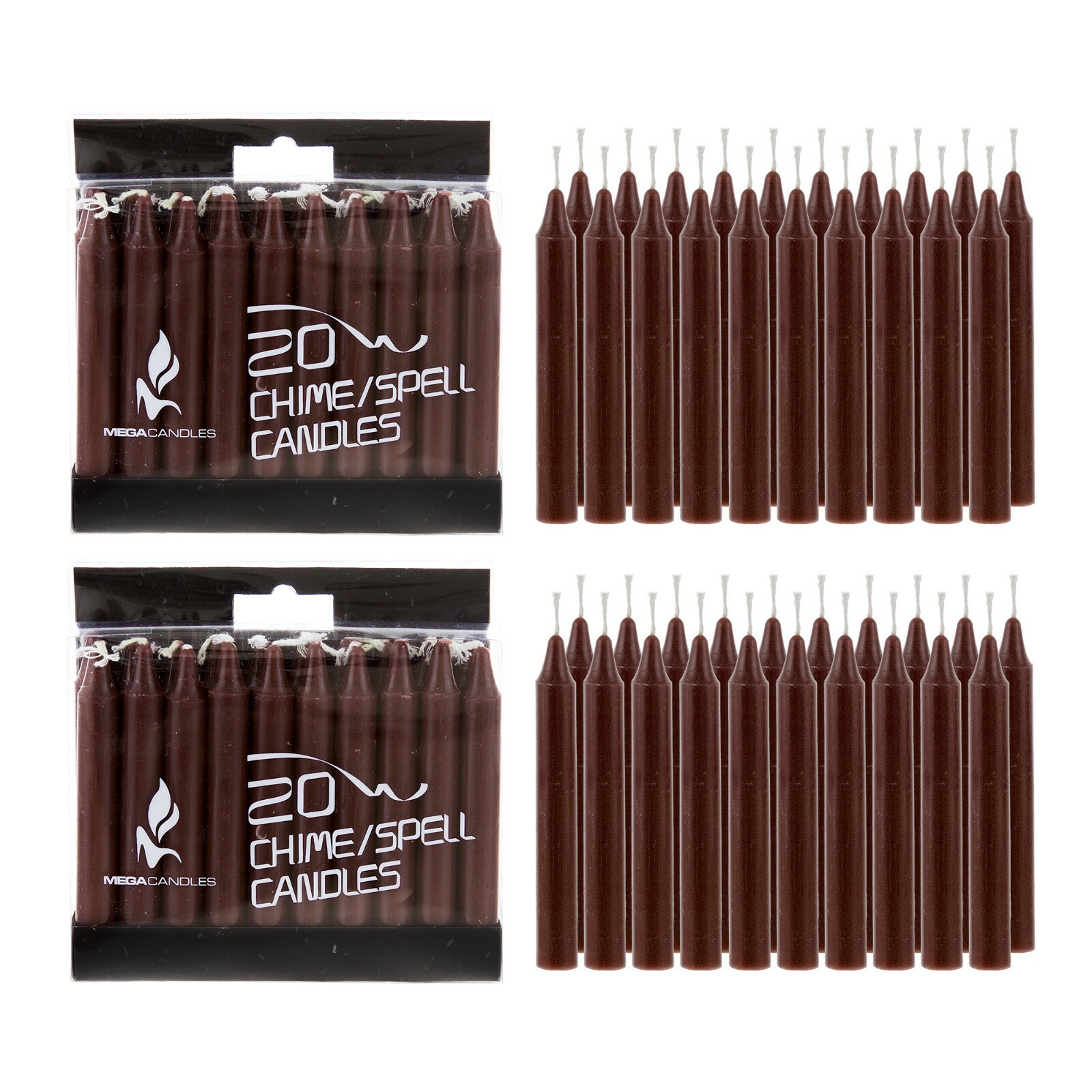 Mega Candles – Unscented 4″ Chime / Spell Taper Candles – Brown, Set of 40