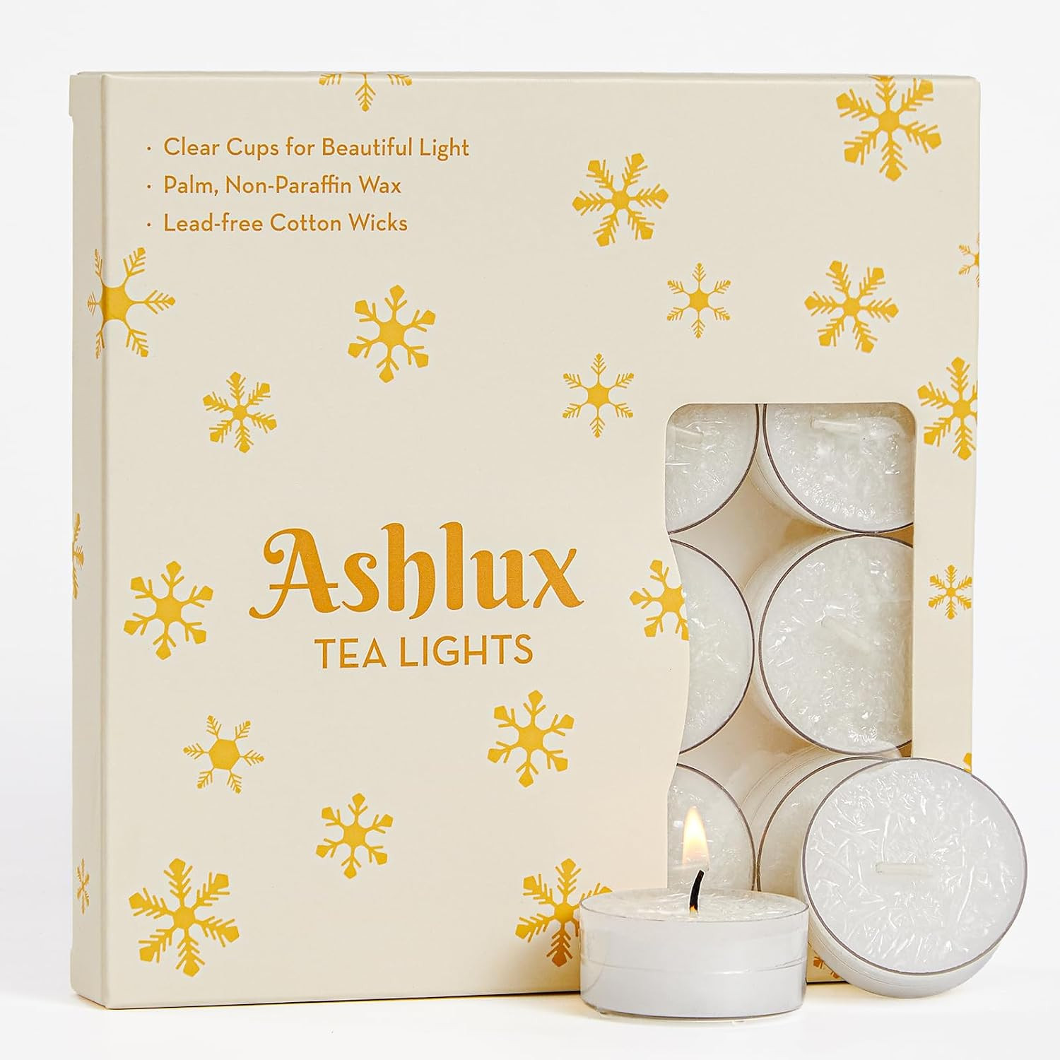 Unscented Palm Tea Lights Candles, 16 Pack | 4-Hour White Candles in Acrylic Cup